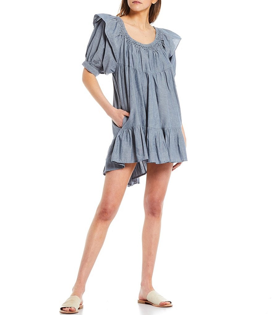 Free People Amelie Ruffle Sleeve Scoop Neck Mini Dress