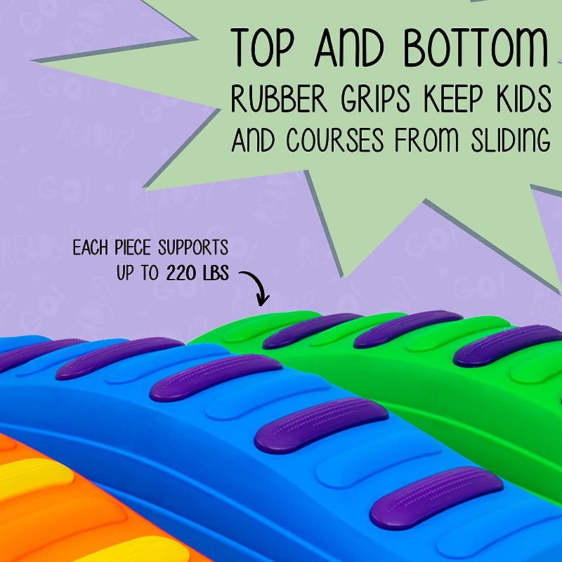 Sunny & Fun 8pc Balance Beam Gymnastics Obstacle Course for Kids | Interlocking Stepping Boards w/Rubber Grip & Non Slip Surface | Indoor & Outdoor Toy Improves Coordination & Strength | Max 220 Lbs.