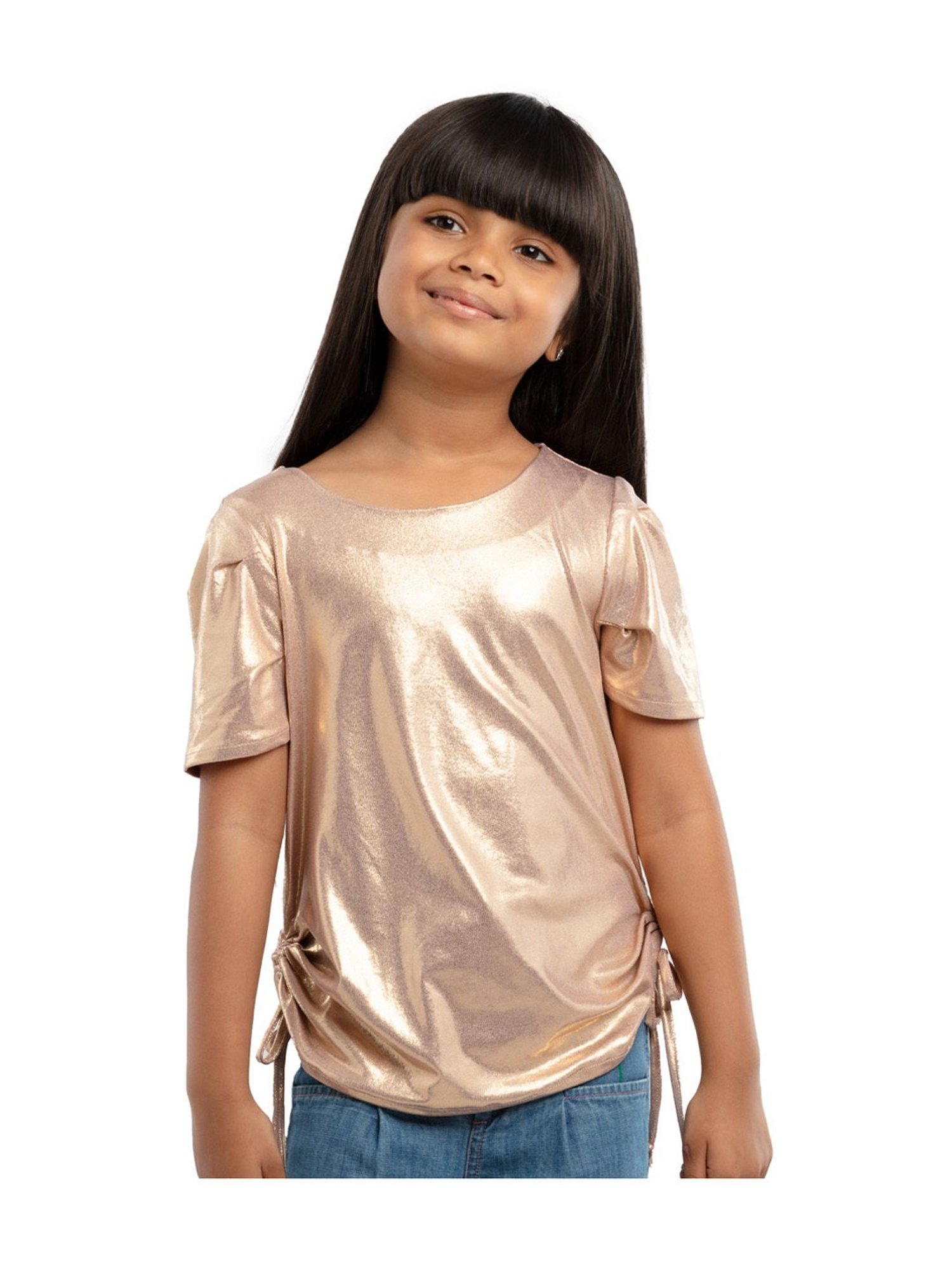 Under Fourteen Only Kids Golden Regular Fit Top