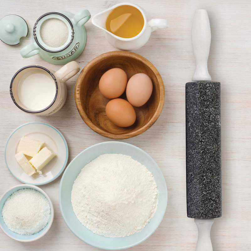 HealthSmart 16" (total length) 8" Charcoal colored Granite Rolling Pin with white Marble Handles.