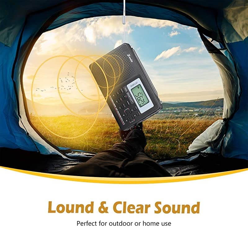 Portable AM FM Shortwave Radio, Mini Alarm Clock Radio, with Earphones, Sleep Timer for Travel(Black)