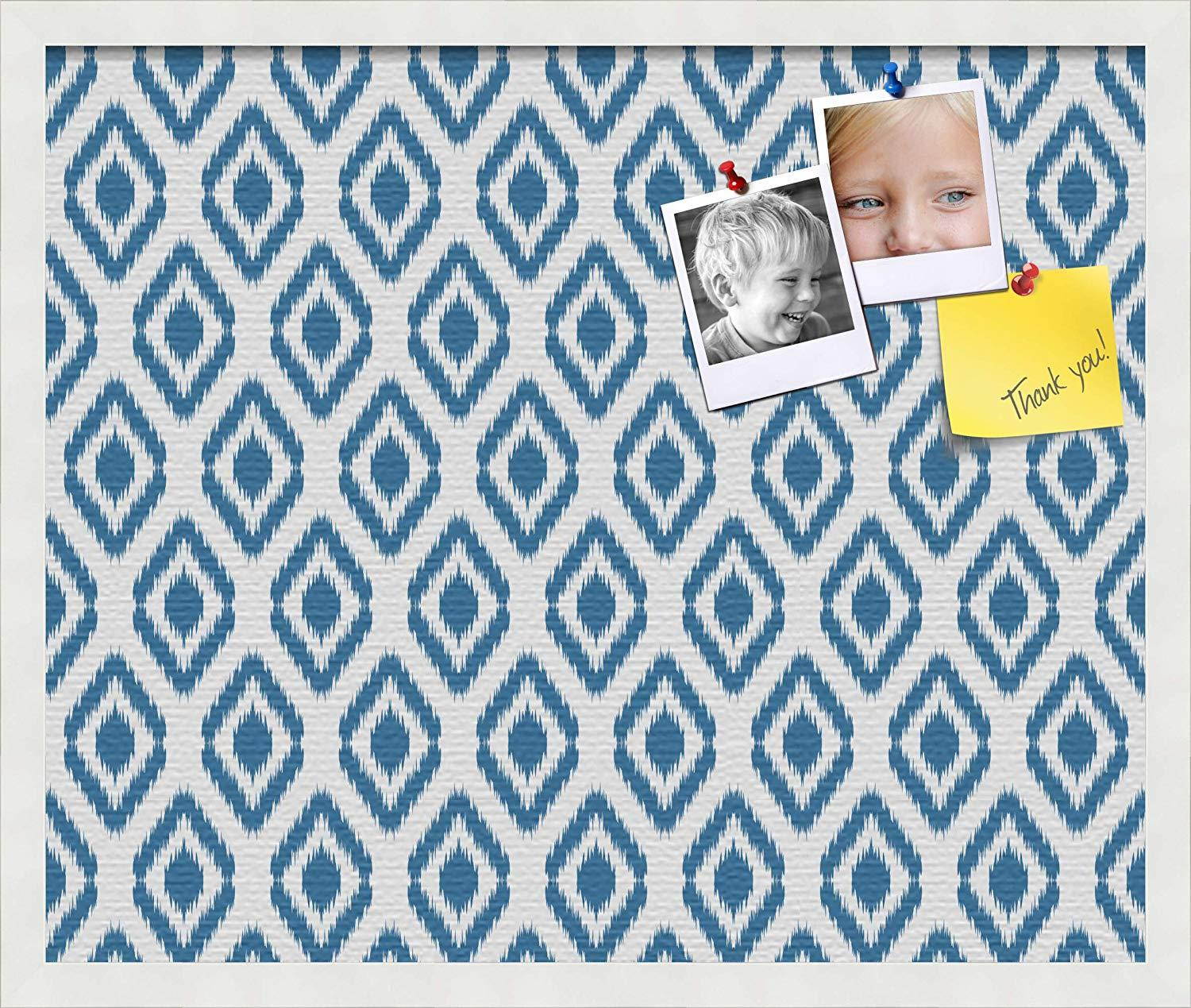 PinPix Custom Printed pin Cork Bulletin Board Made from Canvas, Ikat Navy 24x20 inches (Completed Size) and Framed in Satin White Frame (PinPix-Group-65)