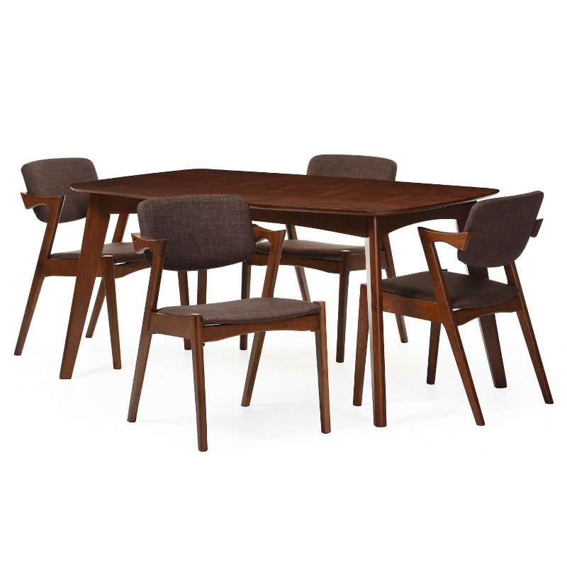 Set of 2 Elegant Style Dark Wood Fabric Upholstered Dining Armchairs Brown/Dark Walnut - Baxton Studio