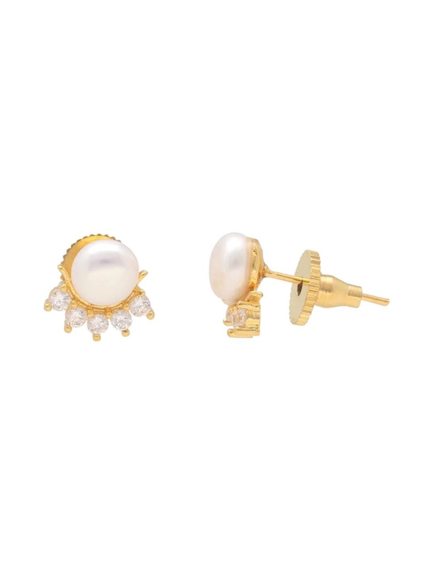 Sri Jagdamba Pearls Pearl White & Golden Stud Earrings