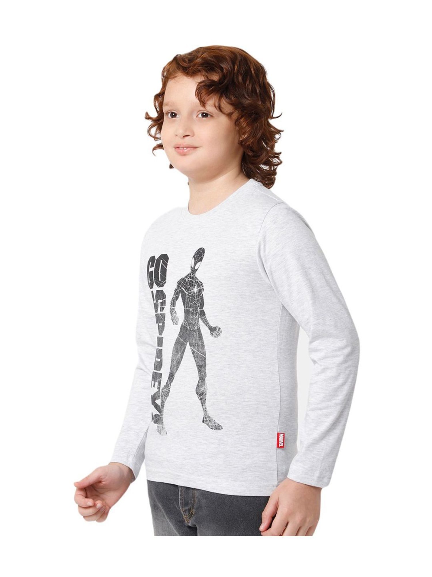 Proteens Kids Melange Grey Cotton Printed Full Sleeves T-Shirt