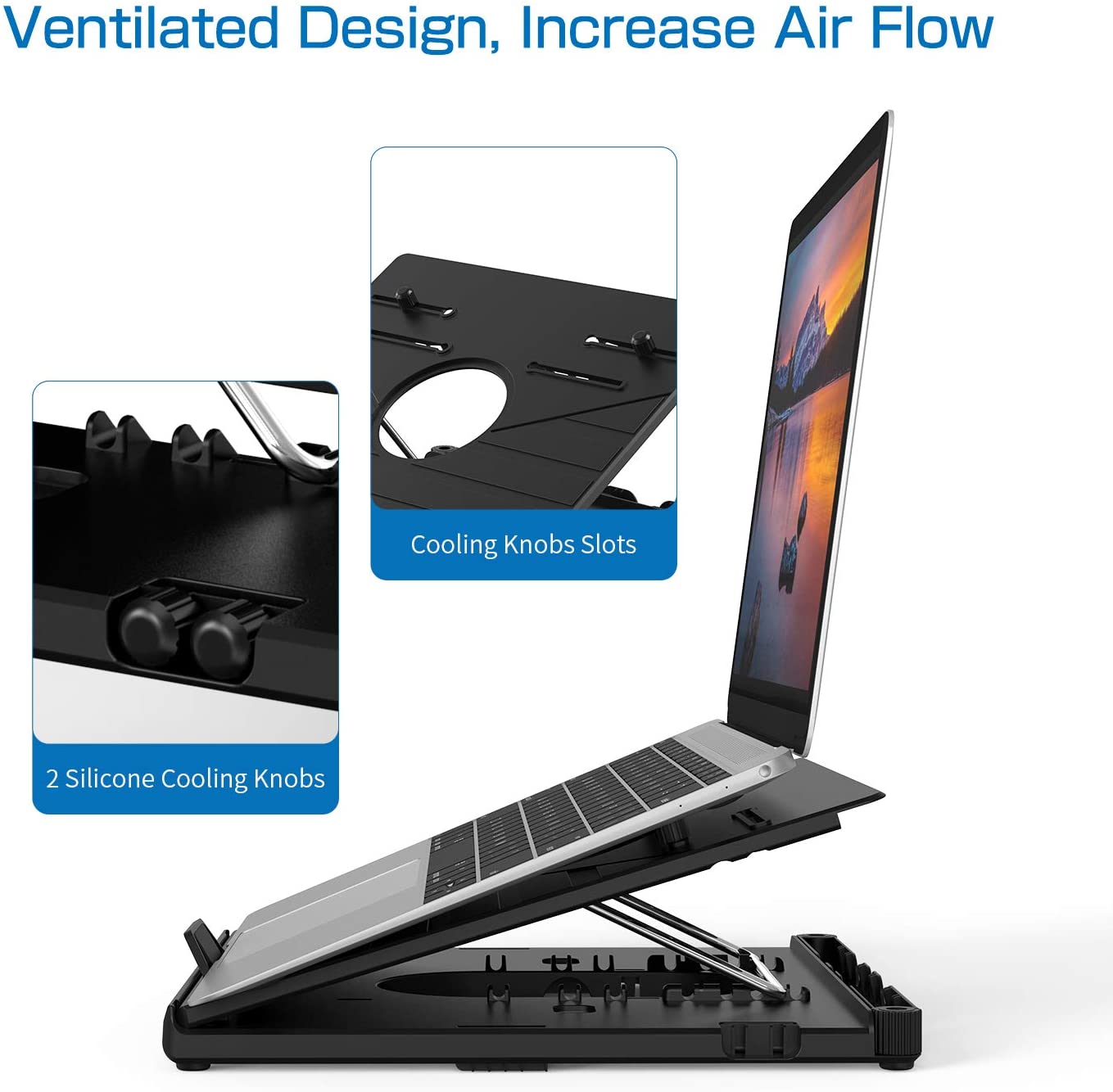 OImaster Laptop Stand Adjustable Computer Stand Patented, Multi-Angle Stand Portable Foldable Laptop Riser Phone Stand Notebook Holder Compatible for MacBook, Air, Pro, Surface 9-15.6&rdquo;Laptop Black