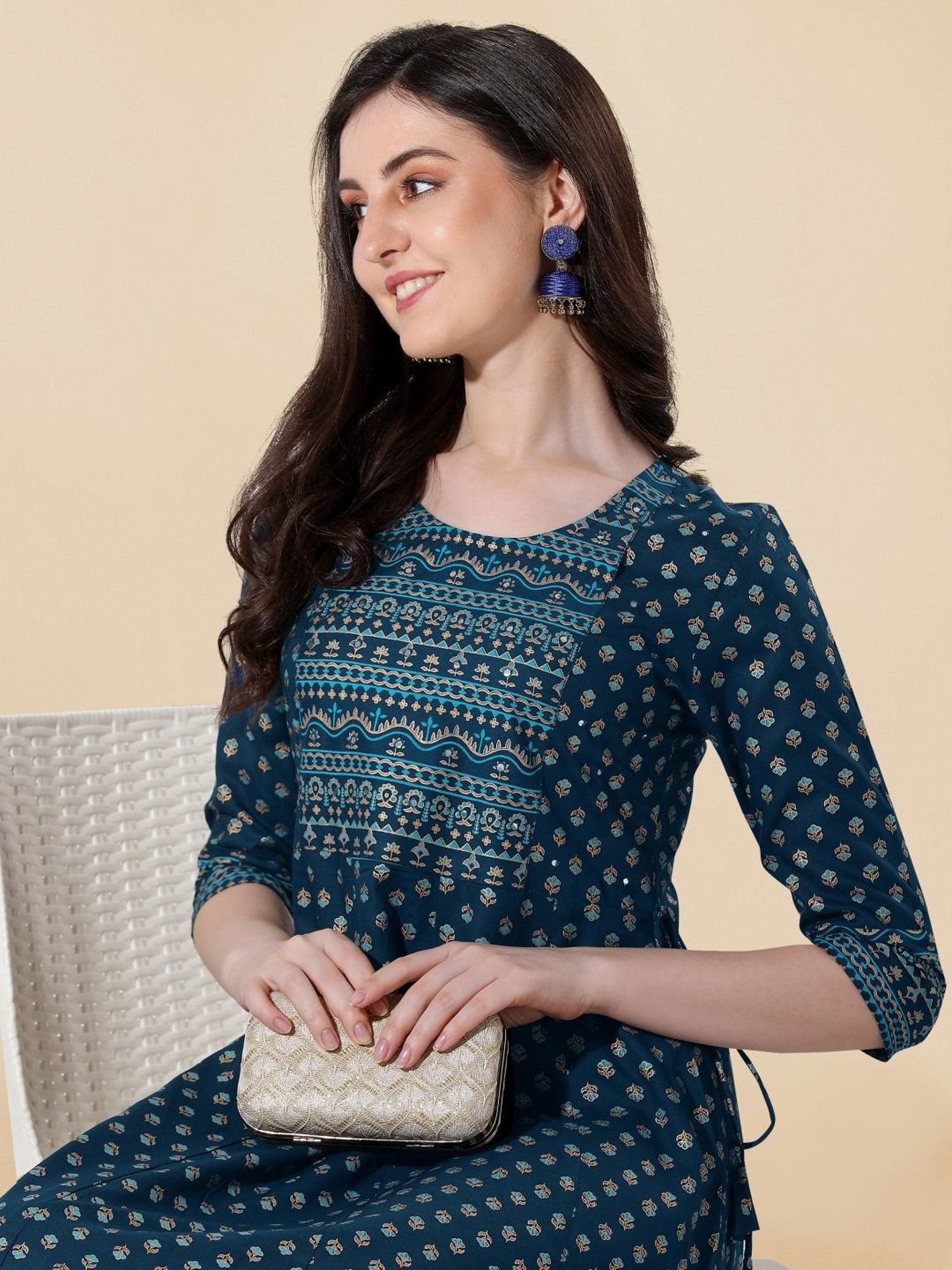 MIRCHI FASHION Blue Embroidered A-Line Dress