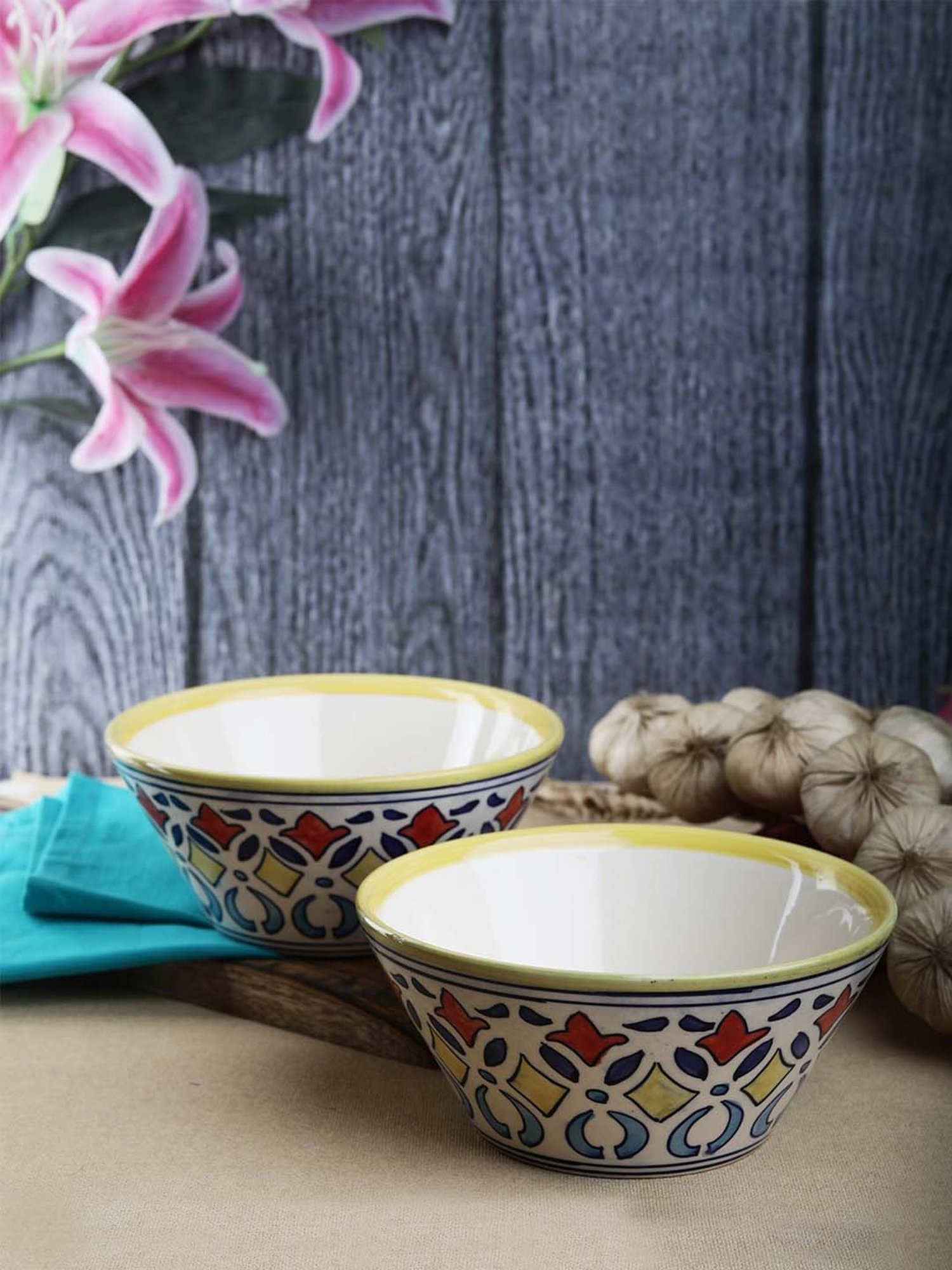 VarEesha Rangriti Red & Yellow Ceramic Serving Bowls (750 ml) - Set of 2