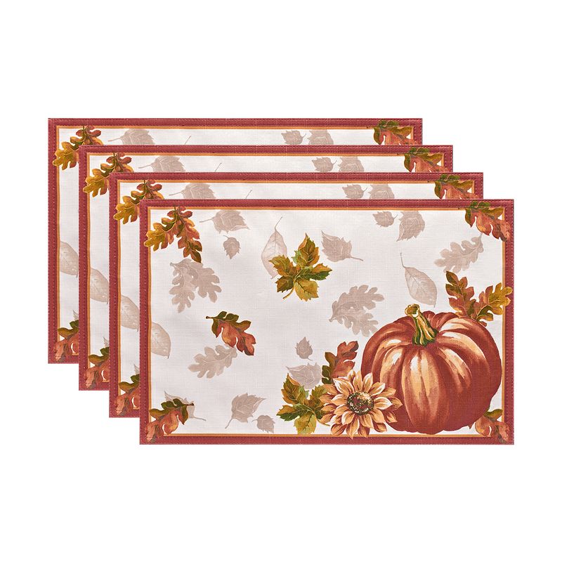 Swaying Leaves Bordered Fall Placemat, Set of 4 - 13" x 19" - Red/White - Elrene Home Fashions