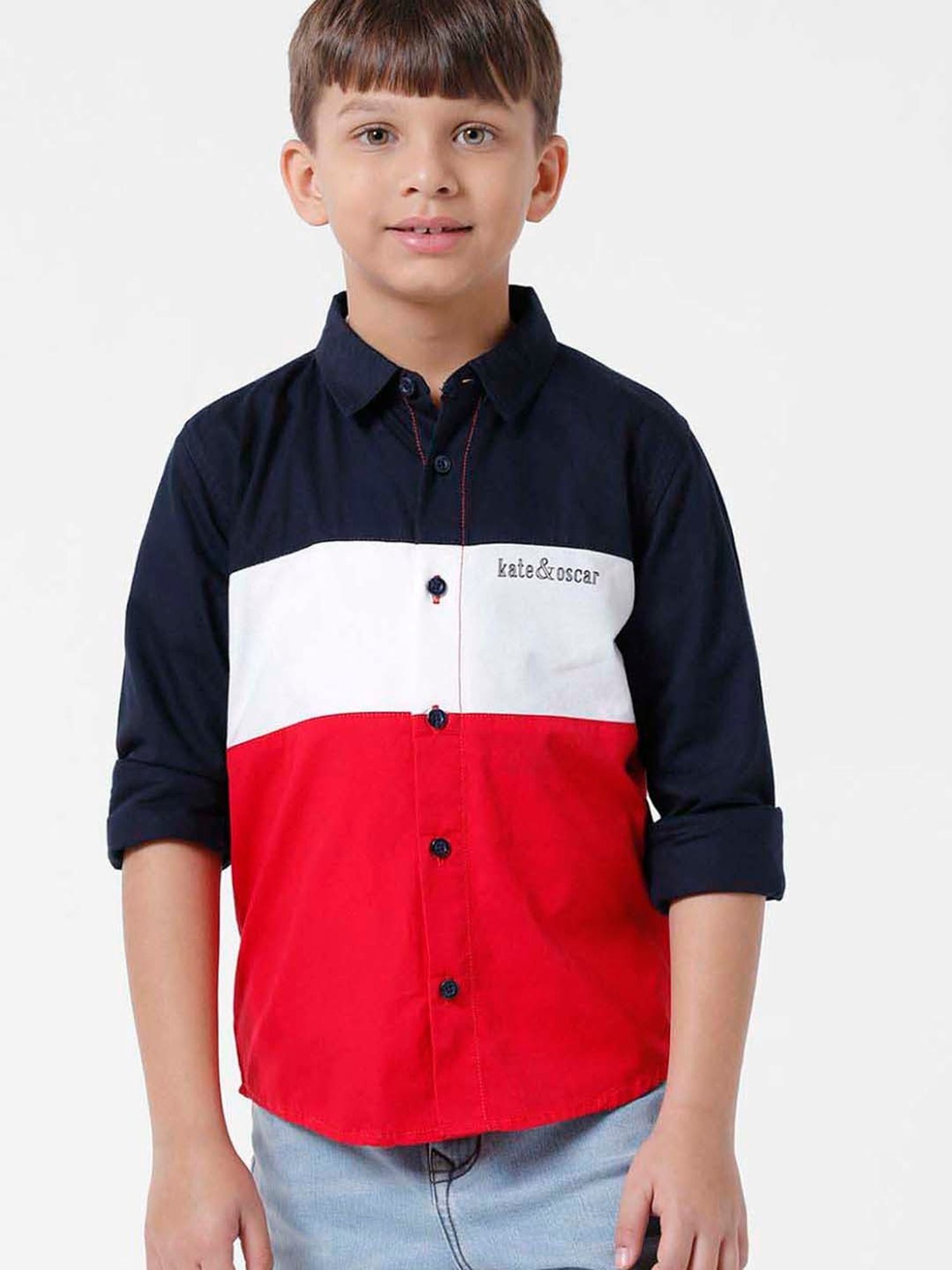 Kate & Oscar Kids Multicolor Cotton Color Block Full Sleeves Shirt