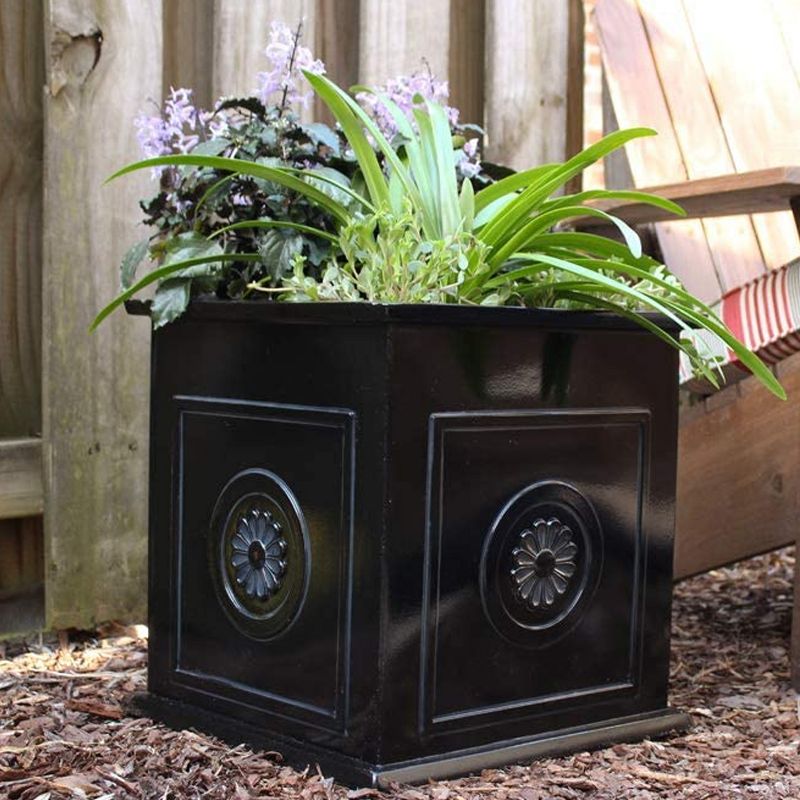 Southern Patio CMX-042426 Colony 16 Inch Square Resin Ceramic Indoor Outdoor Garden Box Planter Pot for Flowers, Herbs, Vegetables, and Plants, Black