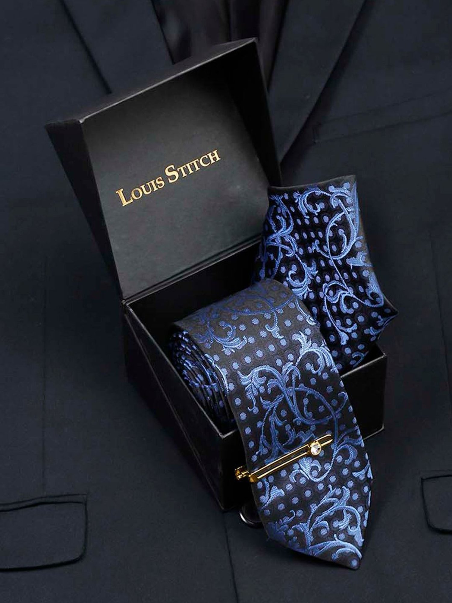 Louis Stitch Navy Printed Necktie Gift Set - Set of 3