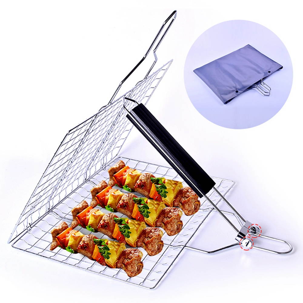 Grilling Basket Non-Stick Barbecue Basket Removable Heavy Duty BBQ Tools Grill Basket for Meats Fish Vegetables Steak