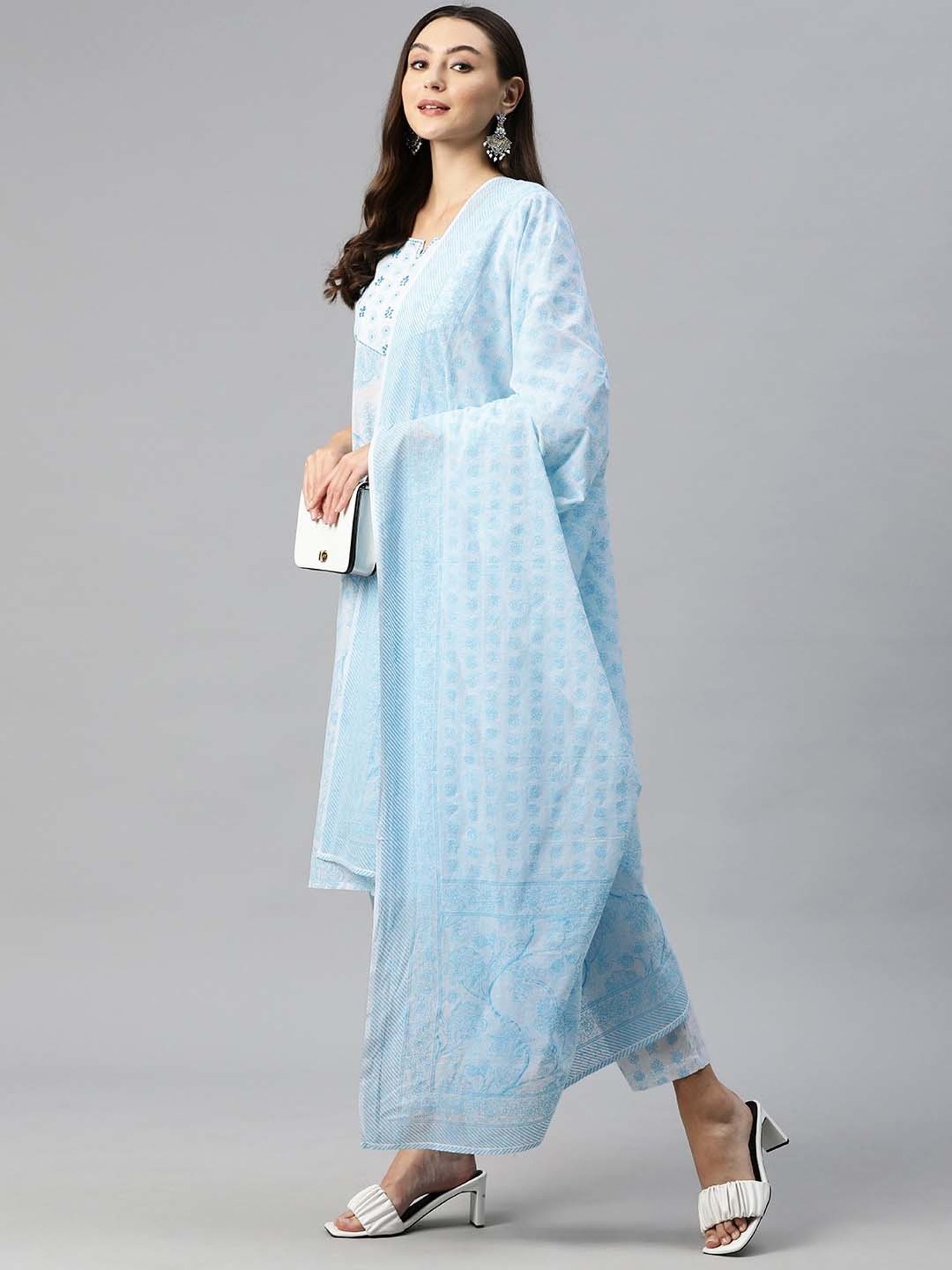 READIPRINT FASHIONS Blue Cotton Printed Kurta Pant Set With Dupatta