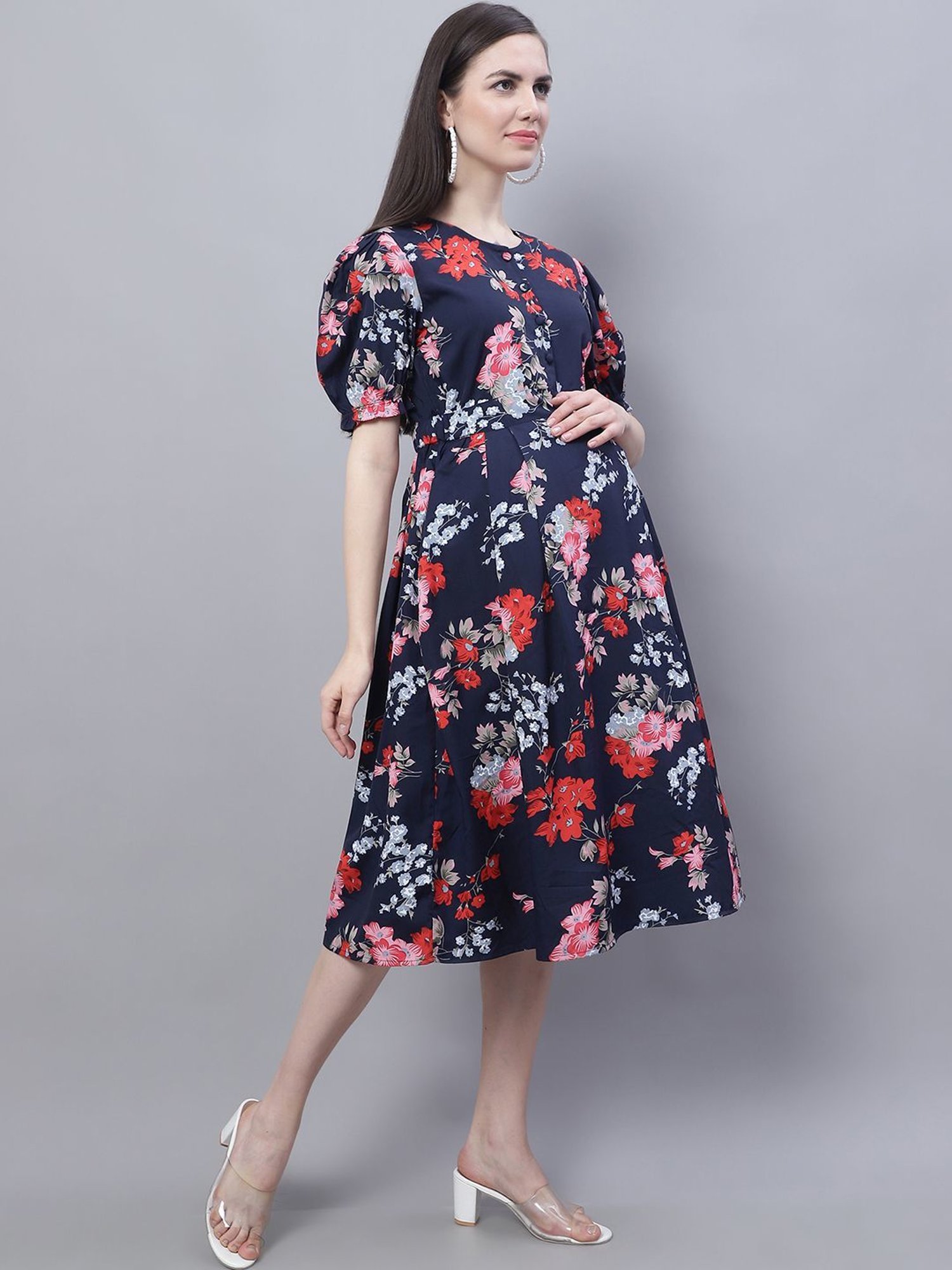 Moms Maternity Navy Printed Dress