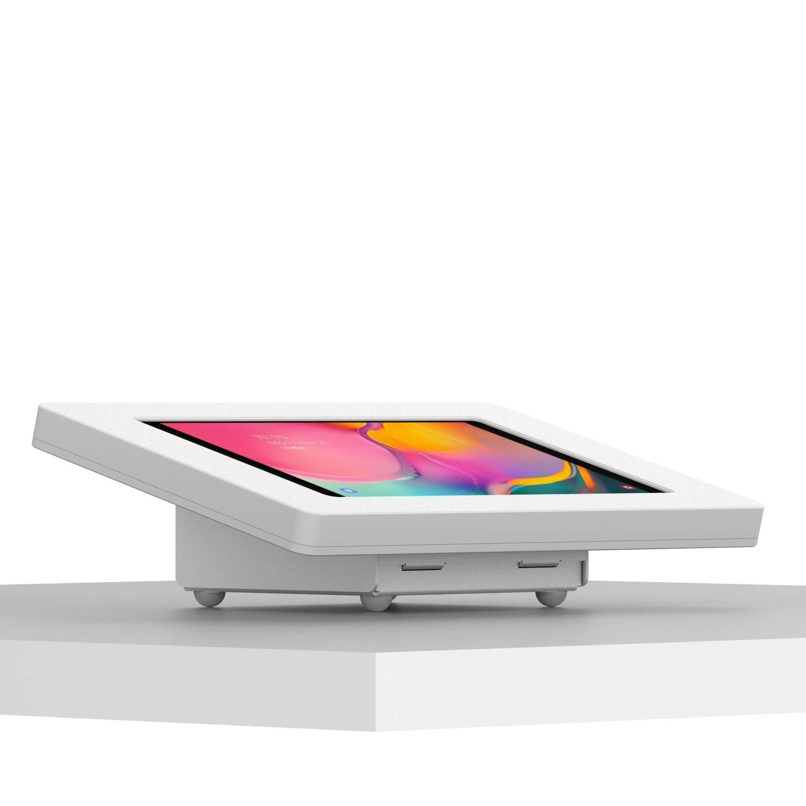 VidaMount White Enclosure and Fixed Tilted 15&deg; Desk / Surface Mount [Bundle] compatible with Samsung Galaxy Tab A 10.1 (2019)