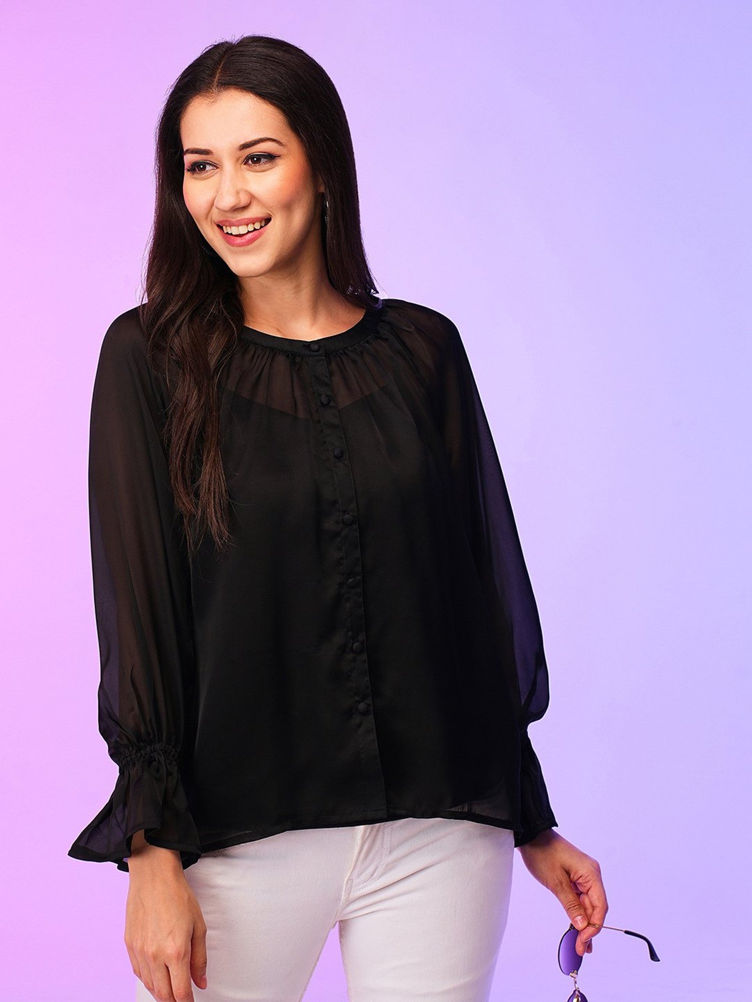 Globus Black Regular Fit Top