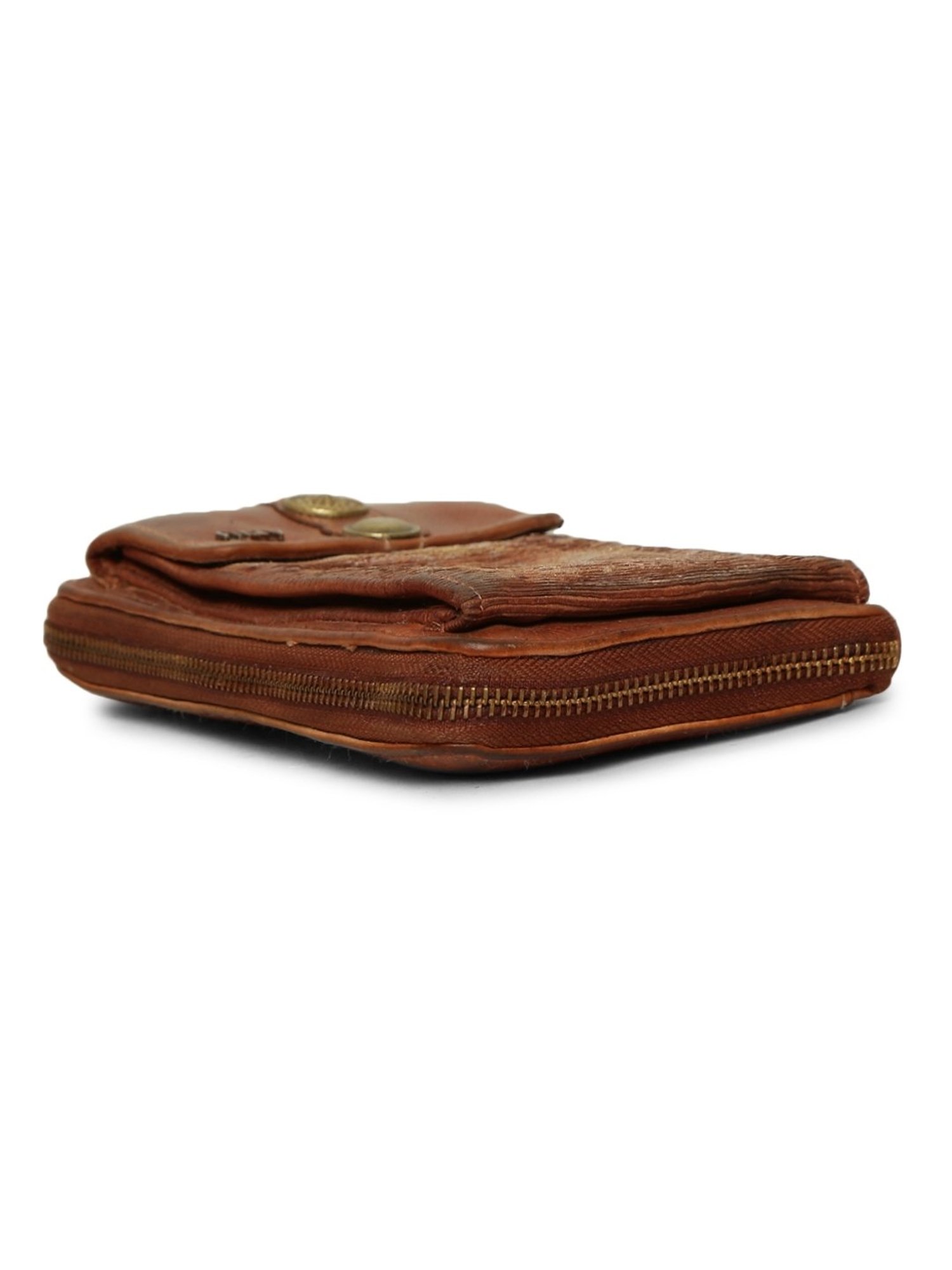 Art N Vintage Silvia Cognac Leather Textured  Zip Around Wallet for Women