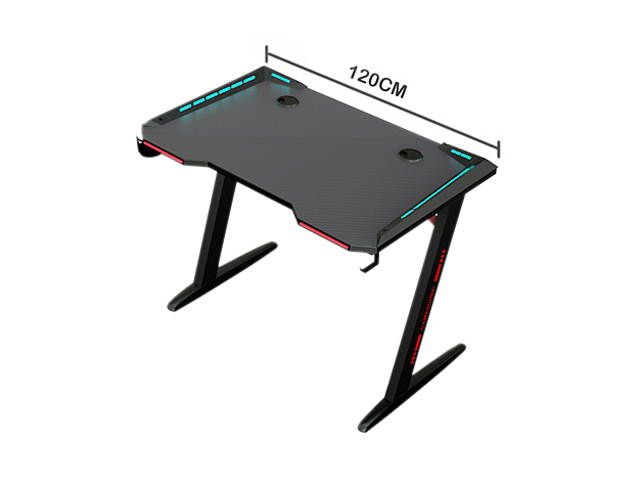 Gaming Desk, 55 Inch Gaming Table, PC Computer Workstation with LED RGB Lights, Headphone Hook and Cup Holder for Home, Black