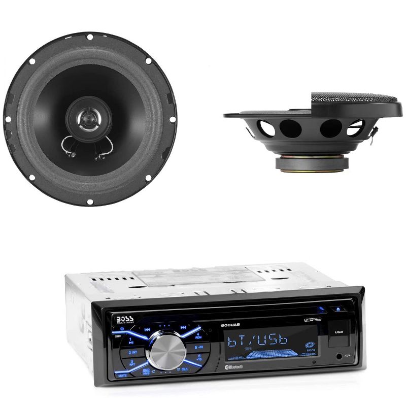 BOSS Audio 656BCK Vehicle Car Single DIN Hands Free Bluetooth CD, USB/SD, MP3, FM/AM Radio Stereo System with 6.5" 2-Way Full Range Speakers, Pair