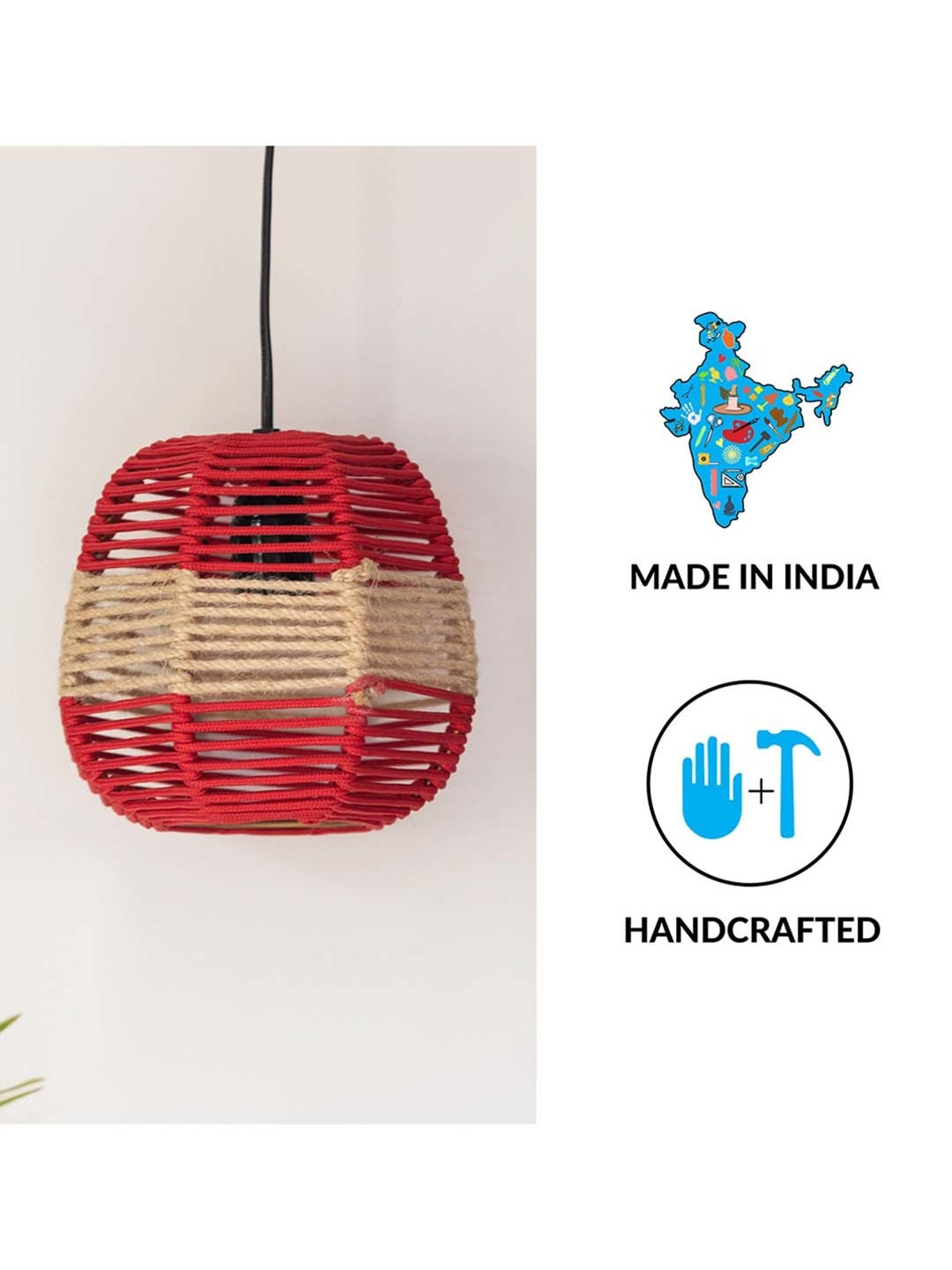 ExclusiveLane Marvels Beige Jute Handwoven Hanging Pendant Lamp