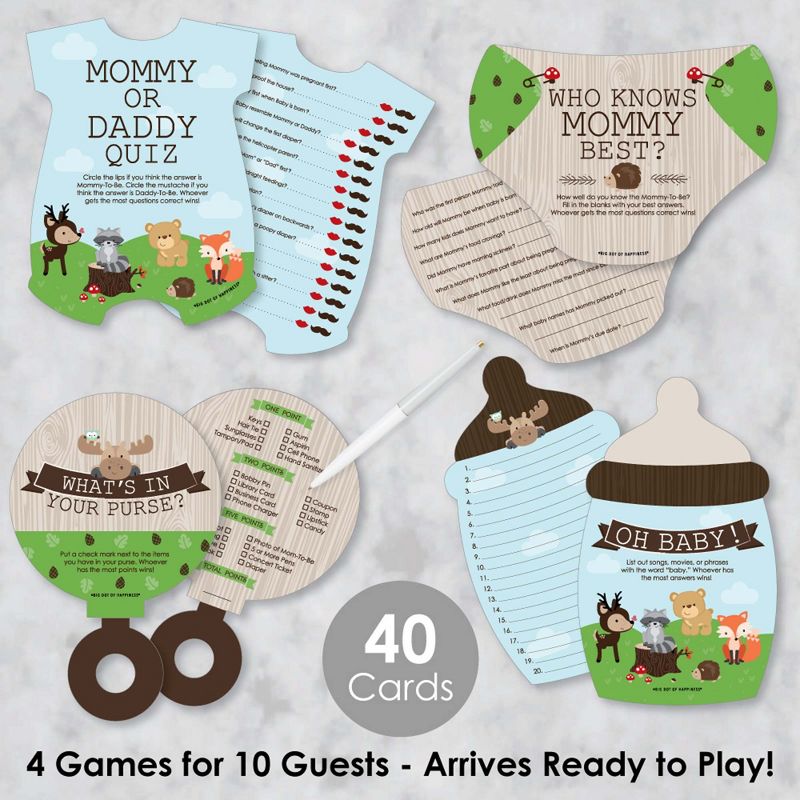 Big Dot of Happiness Woodland Creatures - 4 Baby Shower Games - 10 Cards Each - Gamerific Bundle