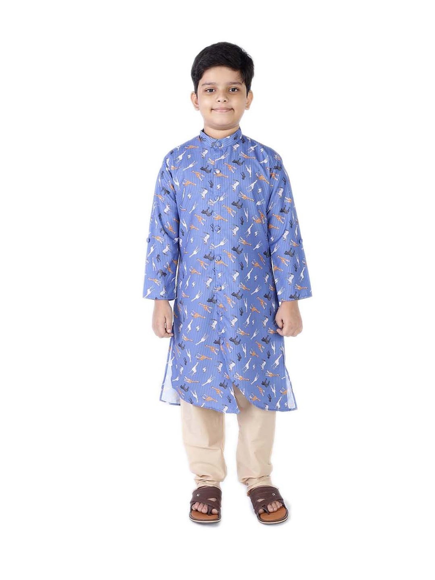 TABARD Kids Blue & Beige Cotton Printed Kurta Set