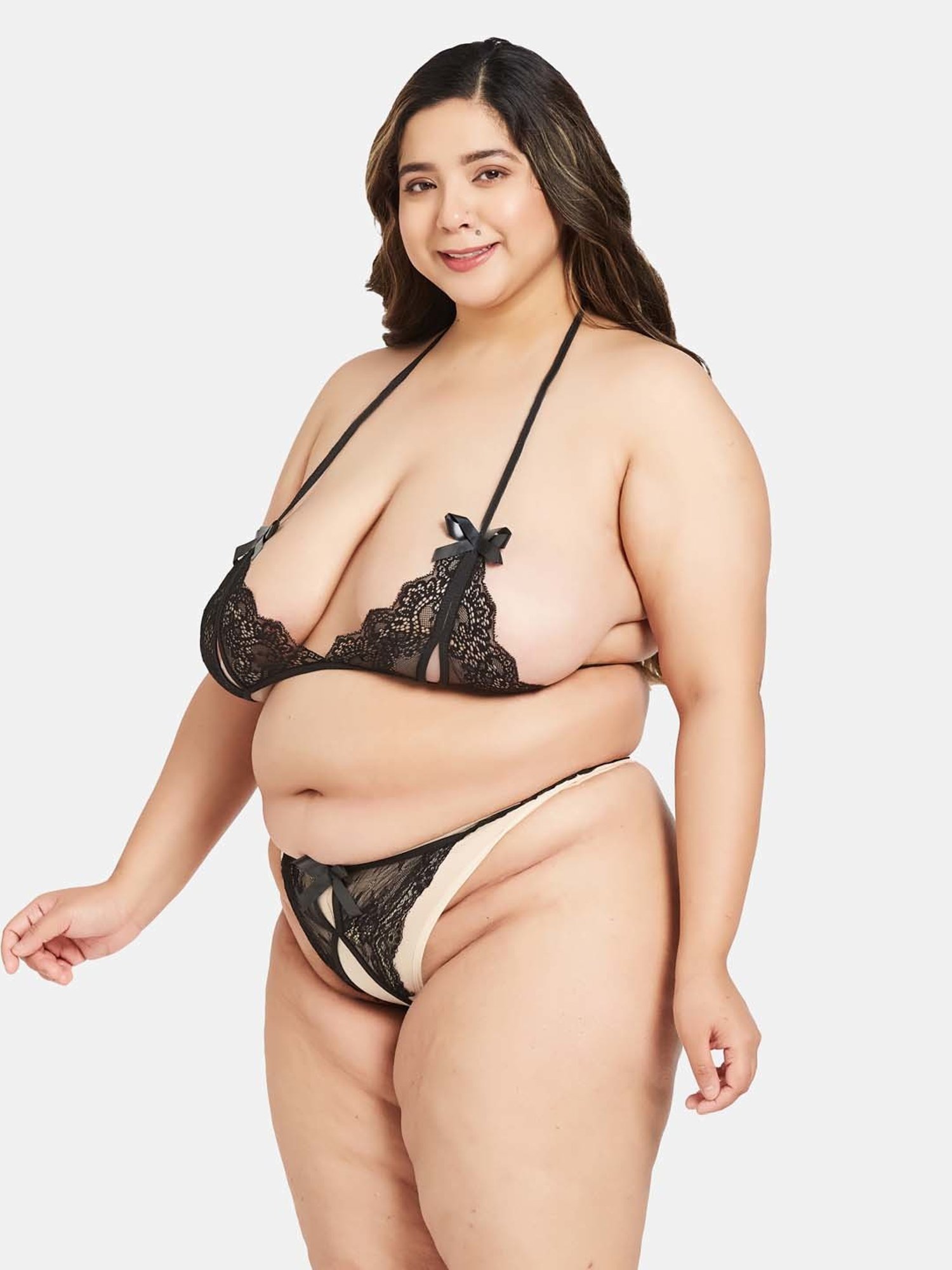 Secrets By ZeroKaata Black Lace Work Bra Panty Set