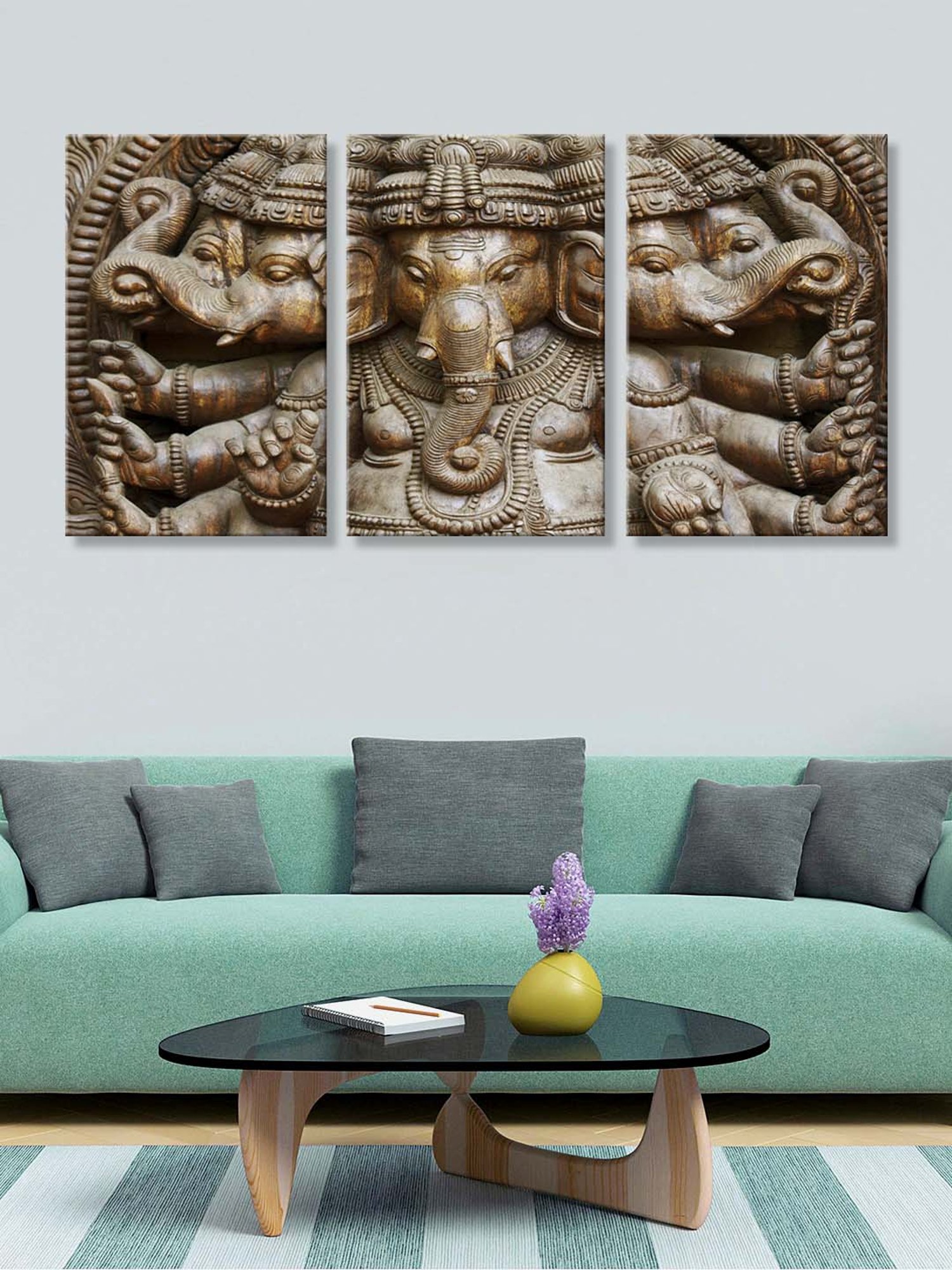999Store Brown Lord Ganesha Art 3 Frame Canvas Paintings