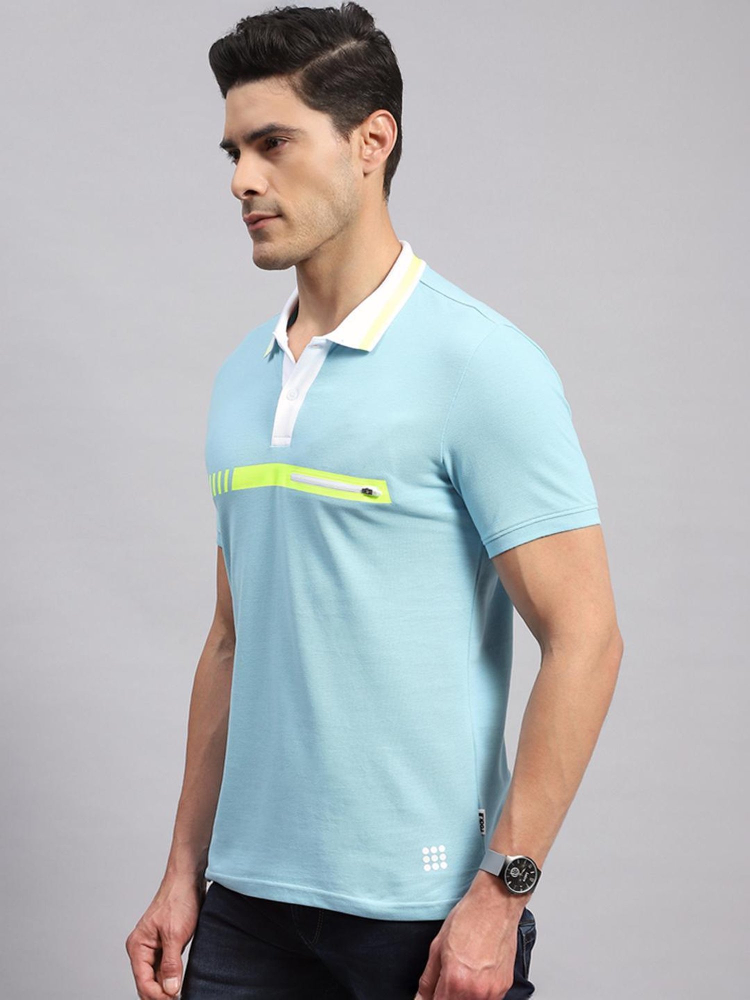 Rock.it Blue Cotton Regular Fit Printed Polo T-Shirt
