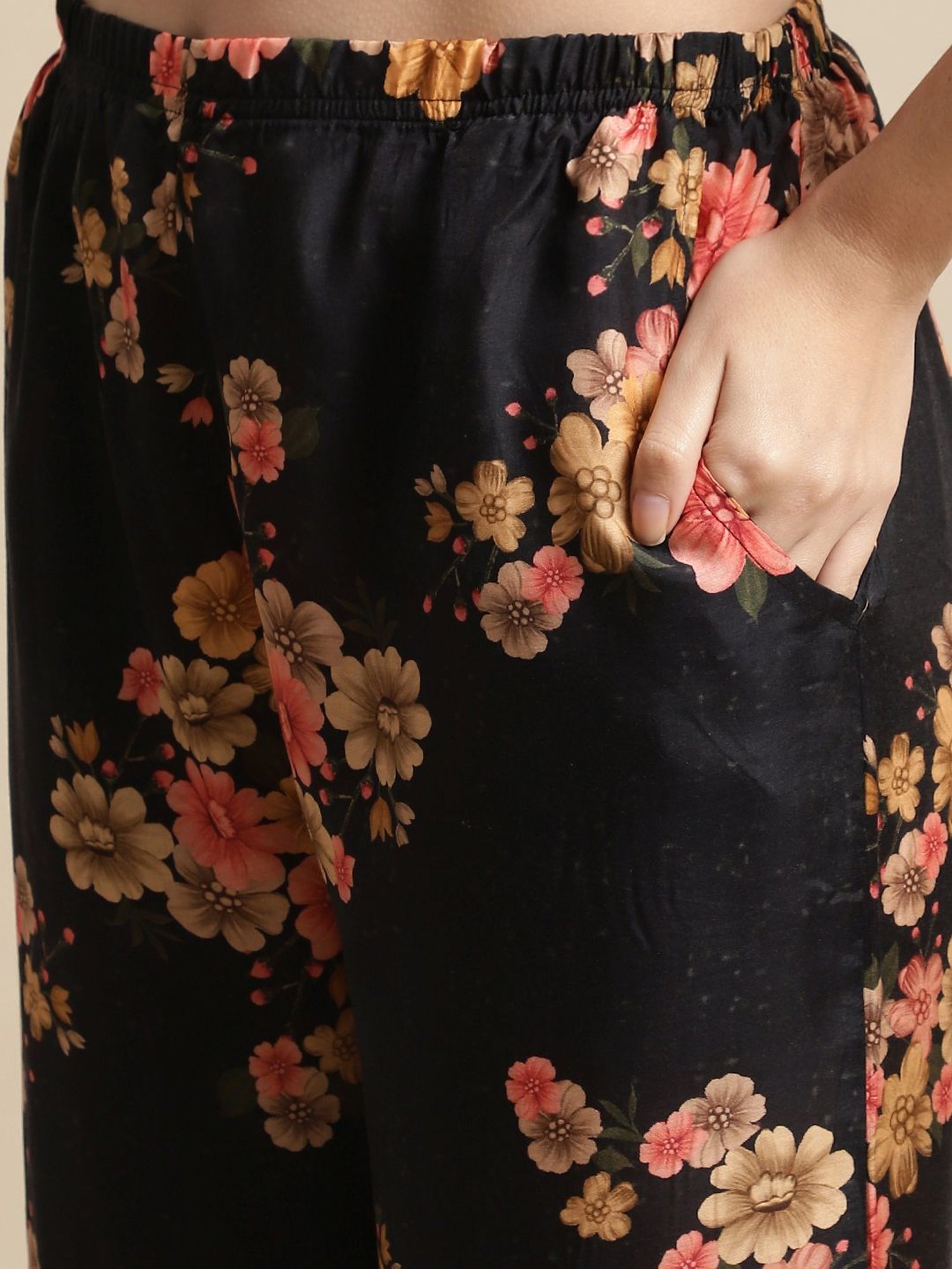 Kanvin Black Printed Kaftan Palazzo Set