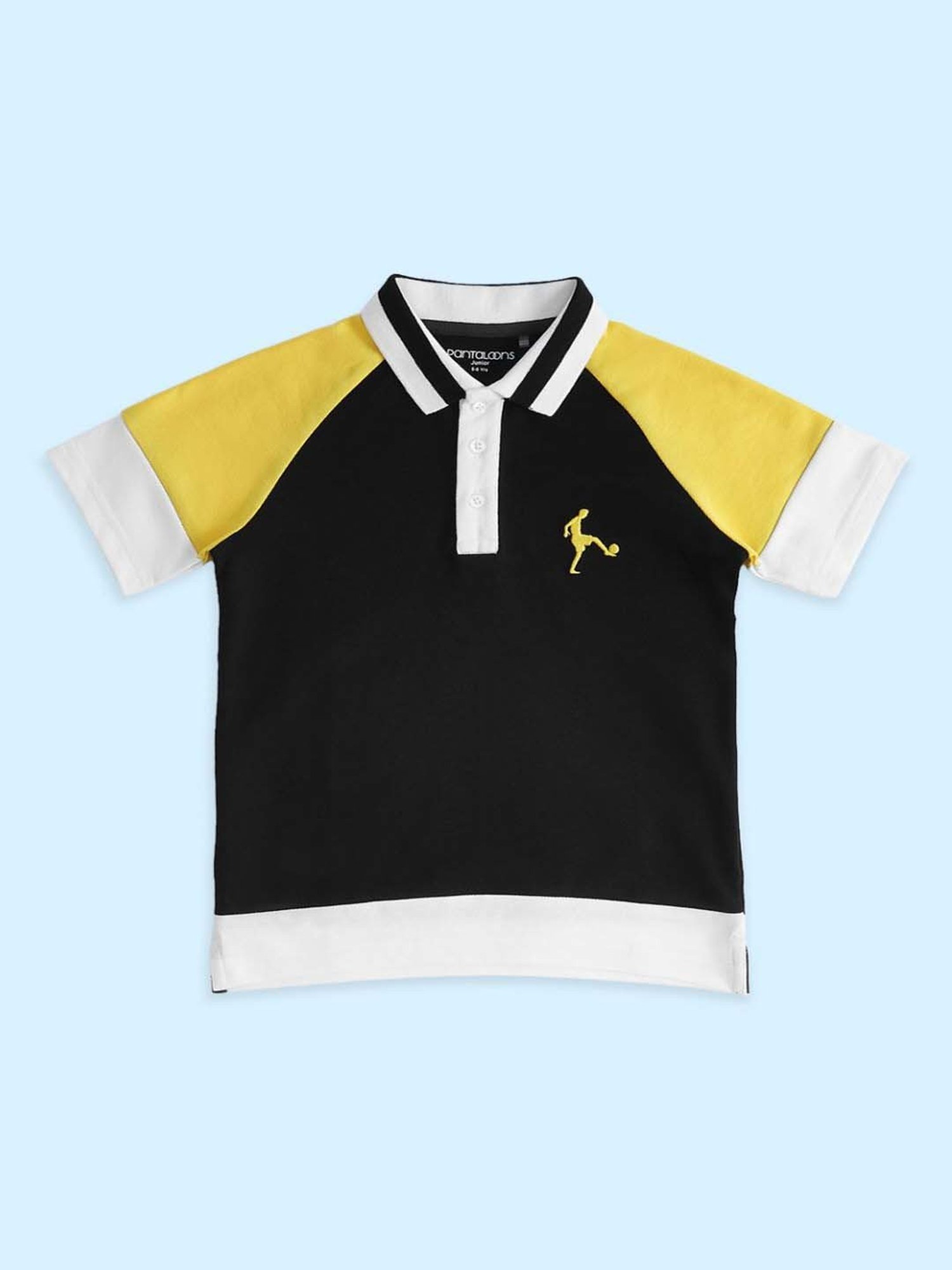 Pantaloons Baby Kids Black & White Cotton Embroidered Polo T-Shirt