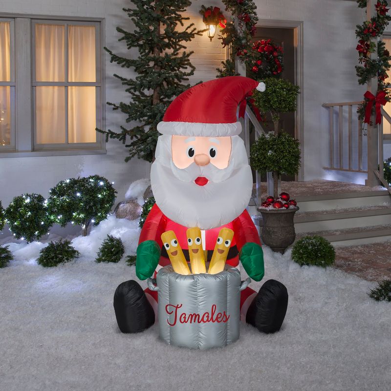 Gemmy Animated Christmas Airblown Inflatable Chef Santa w/Pop Up Tamales, 5.5 ft Tall, Multicolored