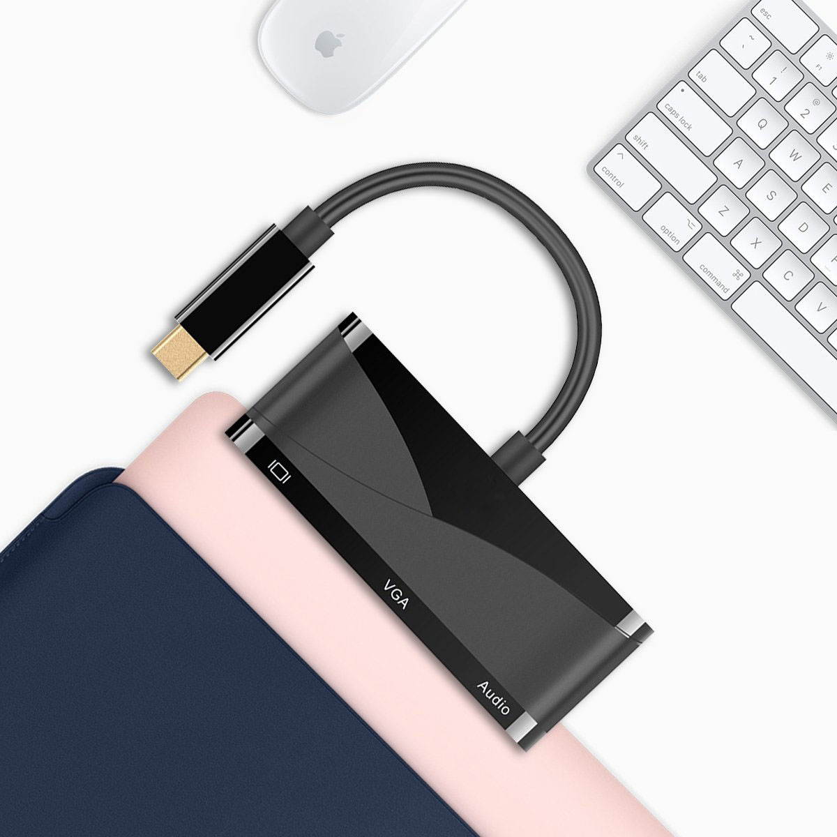 Jansicotek USB C to HDMI/VGA/USB/Audio Adapter, 4 in 1 USB 3.1 Type-C Hub VGA/HDMI/Audio/USB Video Adapter 4K UHD, Support HDMI&VGA, Male to Female Multi-Display Video Converter