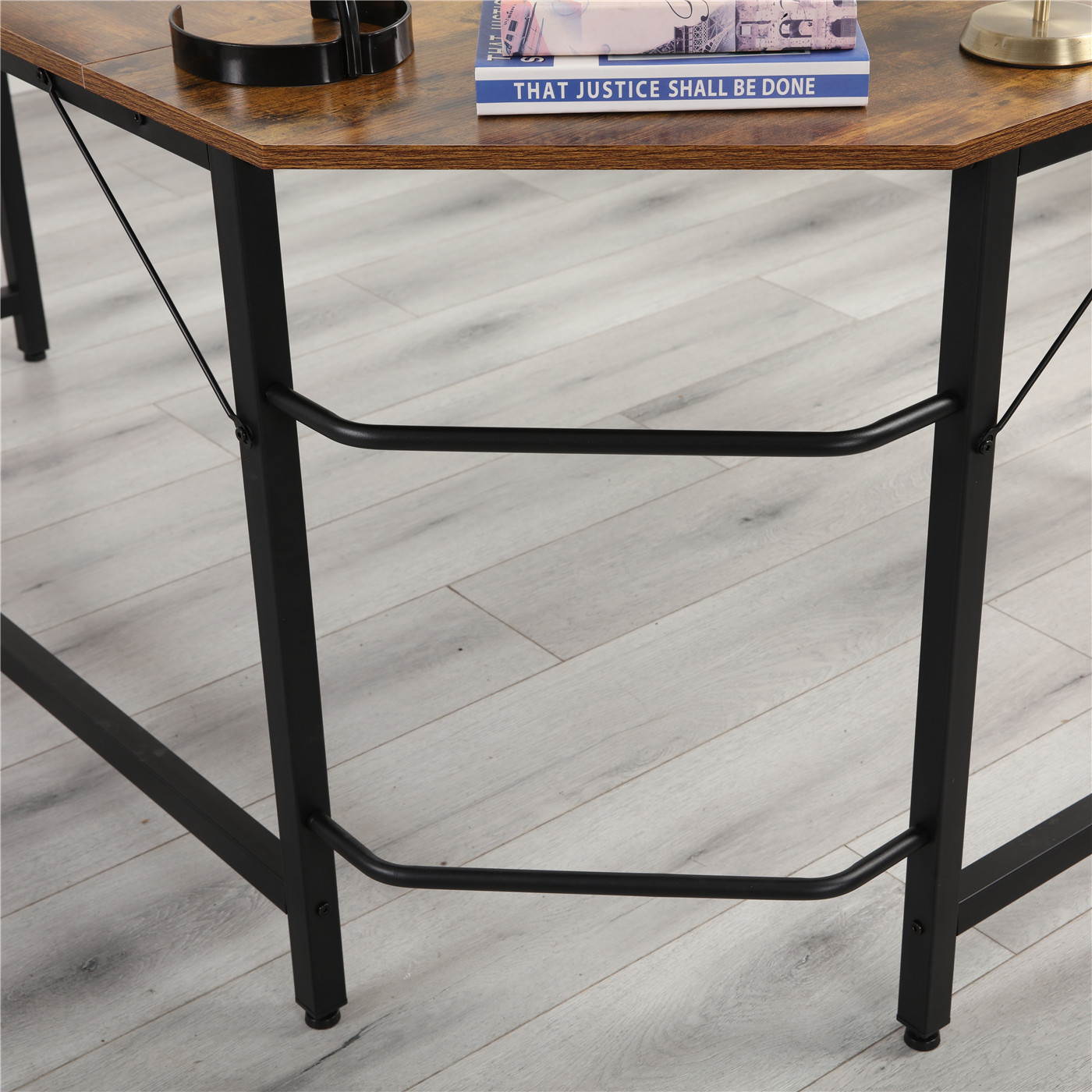 wooden compute desk ,metal frame ,suit for home office,Brown