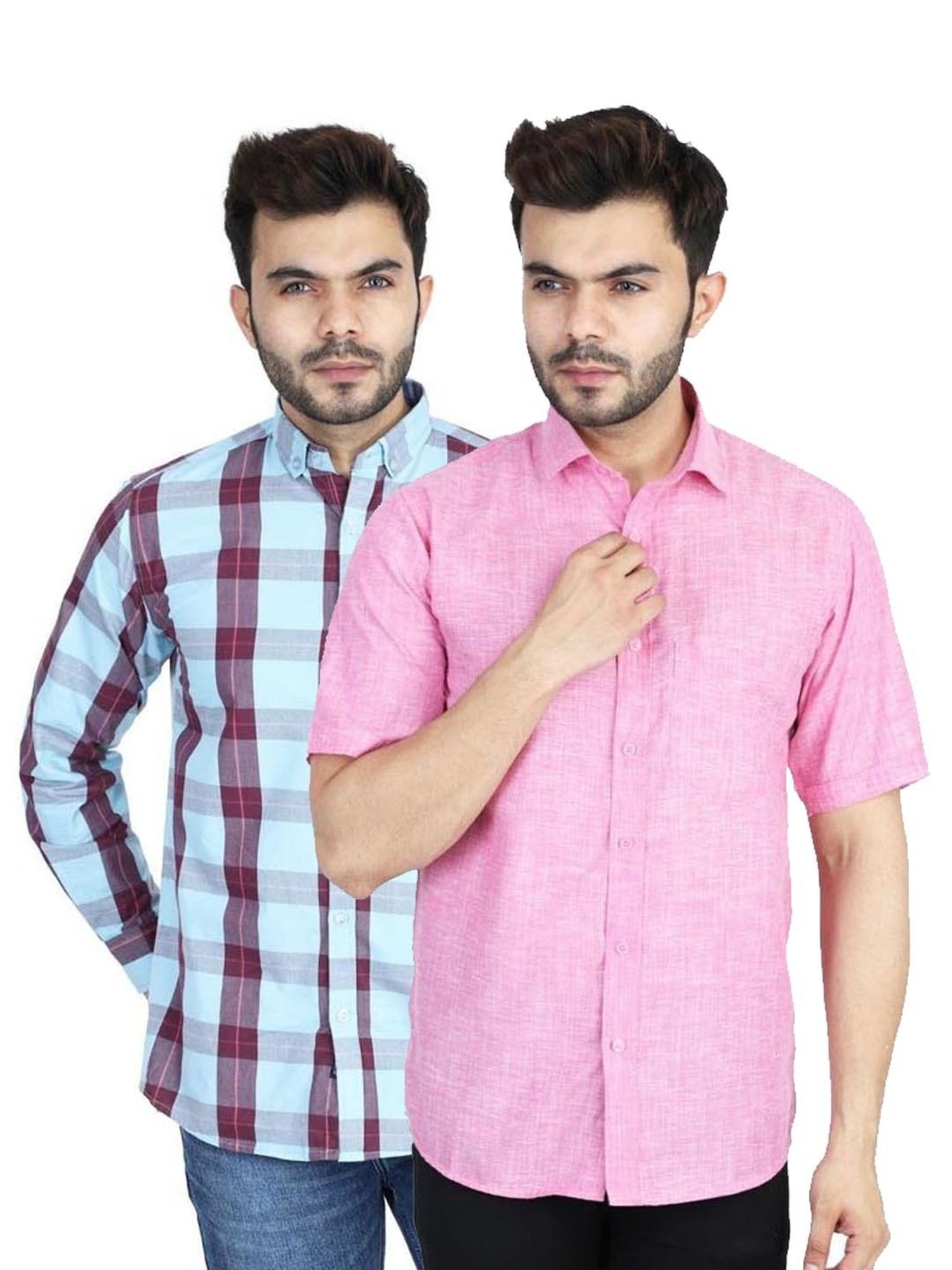 TAHVO Multi Cotton Slim Fit Shirt Pack of 2