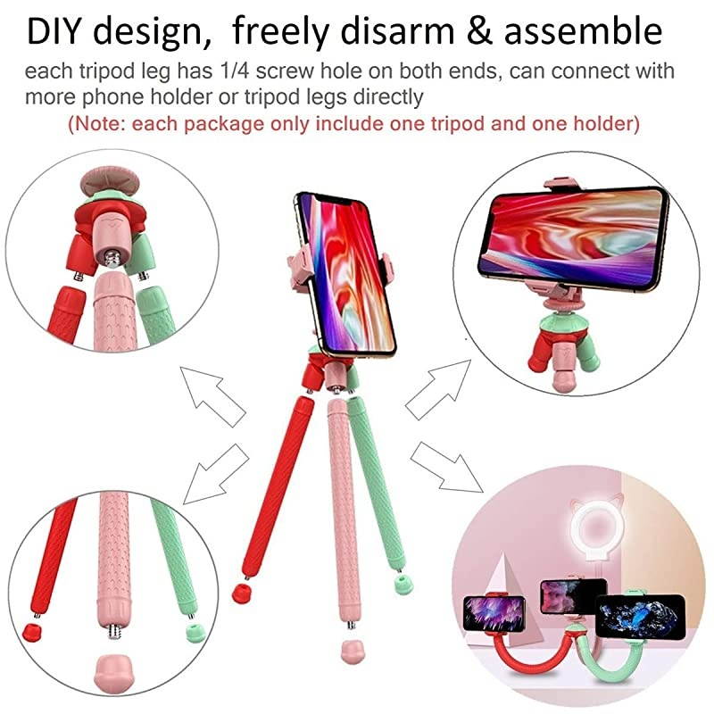 Phone Tripod Flexible Detachable Legs  Camera Stand Holder 12.6inch with Wireless Remote, Universal Clip Compatible with iPhone, Cellphones, iPad, Sports Camera (Blue)
