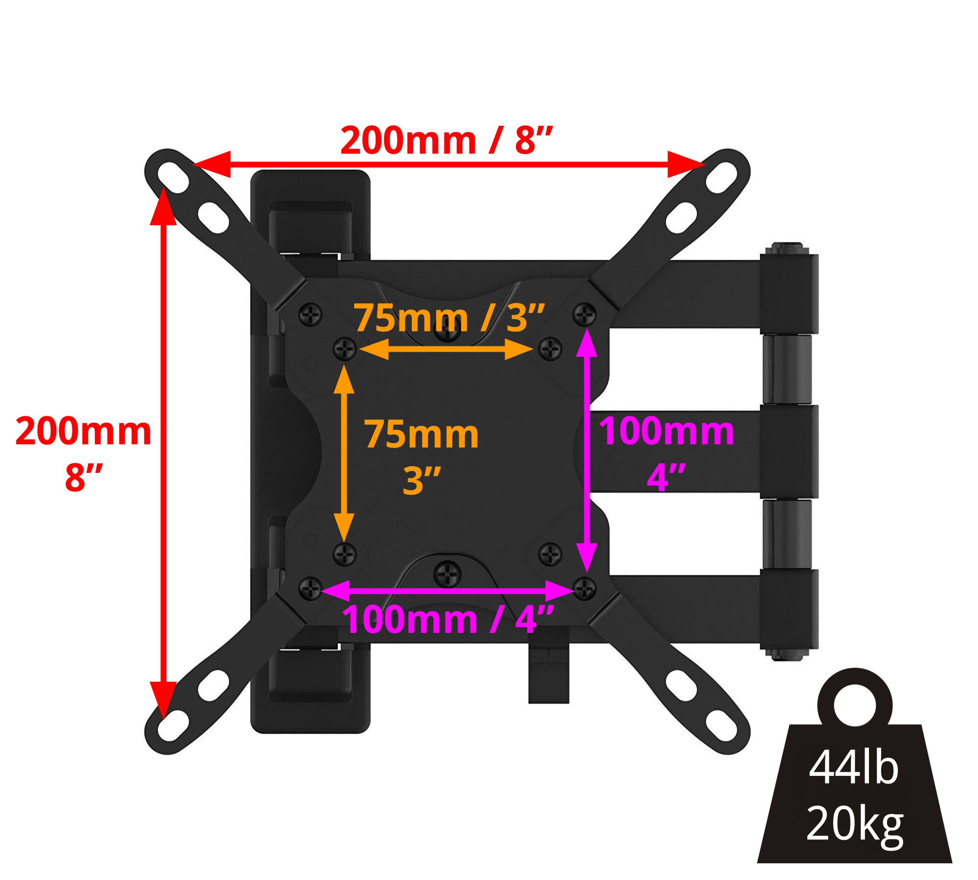 Husky Mount Universal TV Mount VESA Adapters 200x200 - Set of 4 Adapters Extends Fit for 100x100 VESA TV and Monitor Mounts up to 200x200