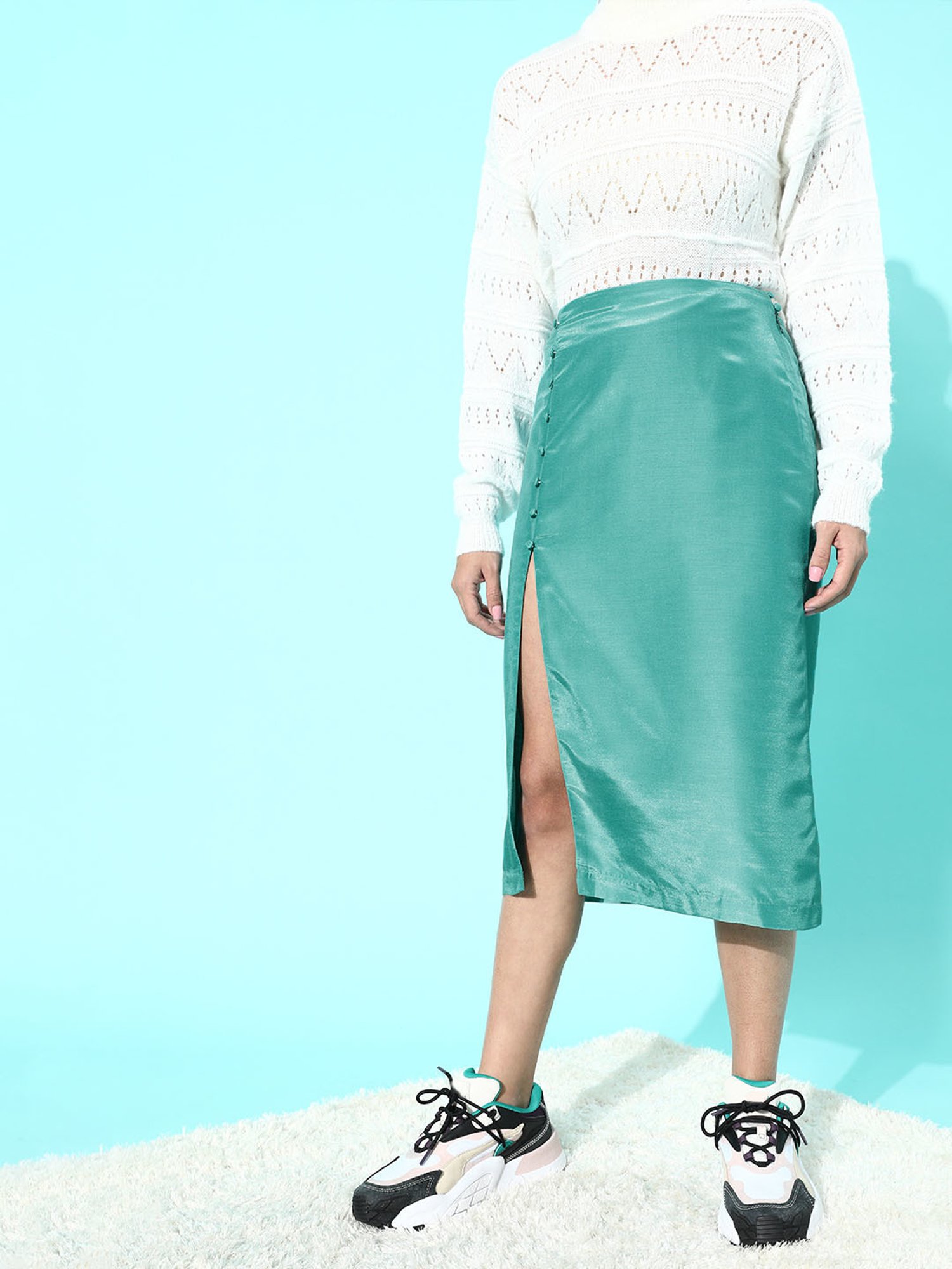 QUIERO Green Regular Fit Skirt