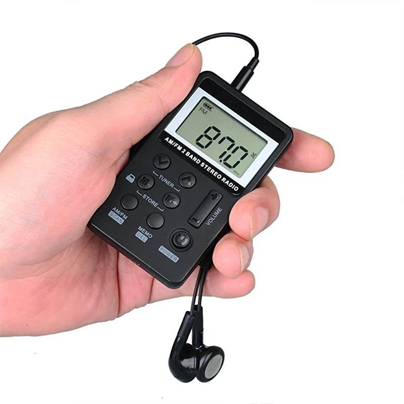 FM Radio,Mini Portable Pocket Radio Receiver with Earphone,Rechargeable Battery for Walk/Jogging/Gym/Camping (Black)