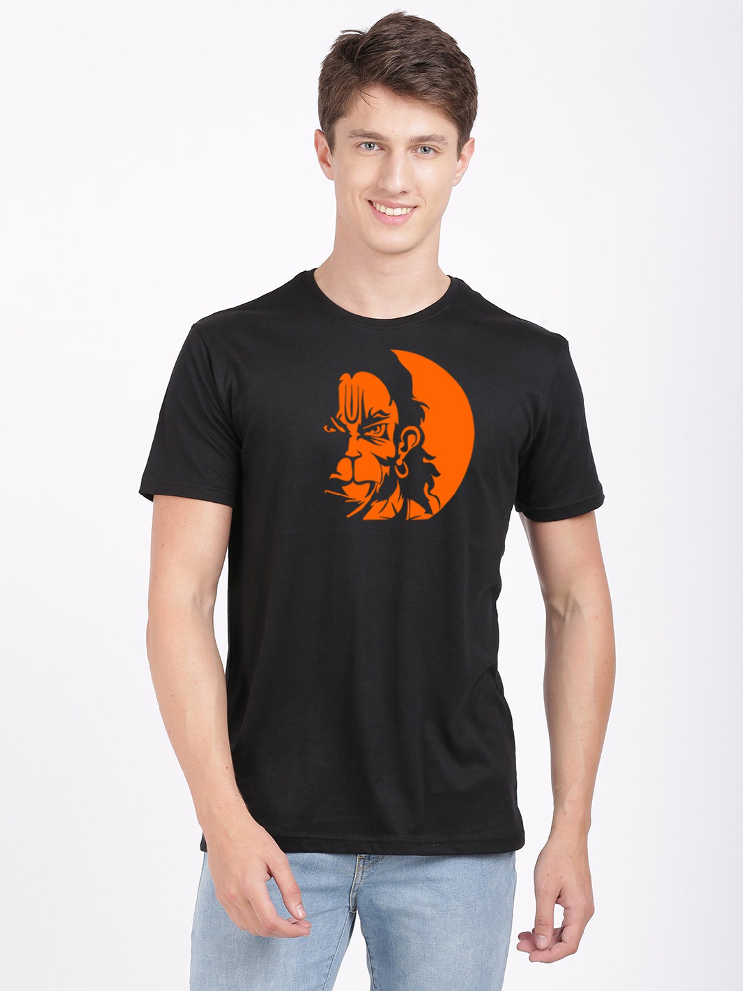 BLACK RADIO Black Slim Fit Printed Cotton Crew T-Shirt