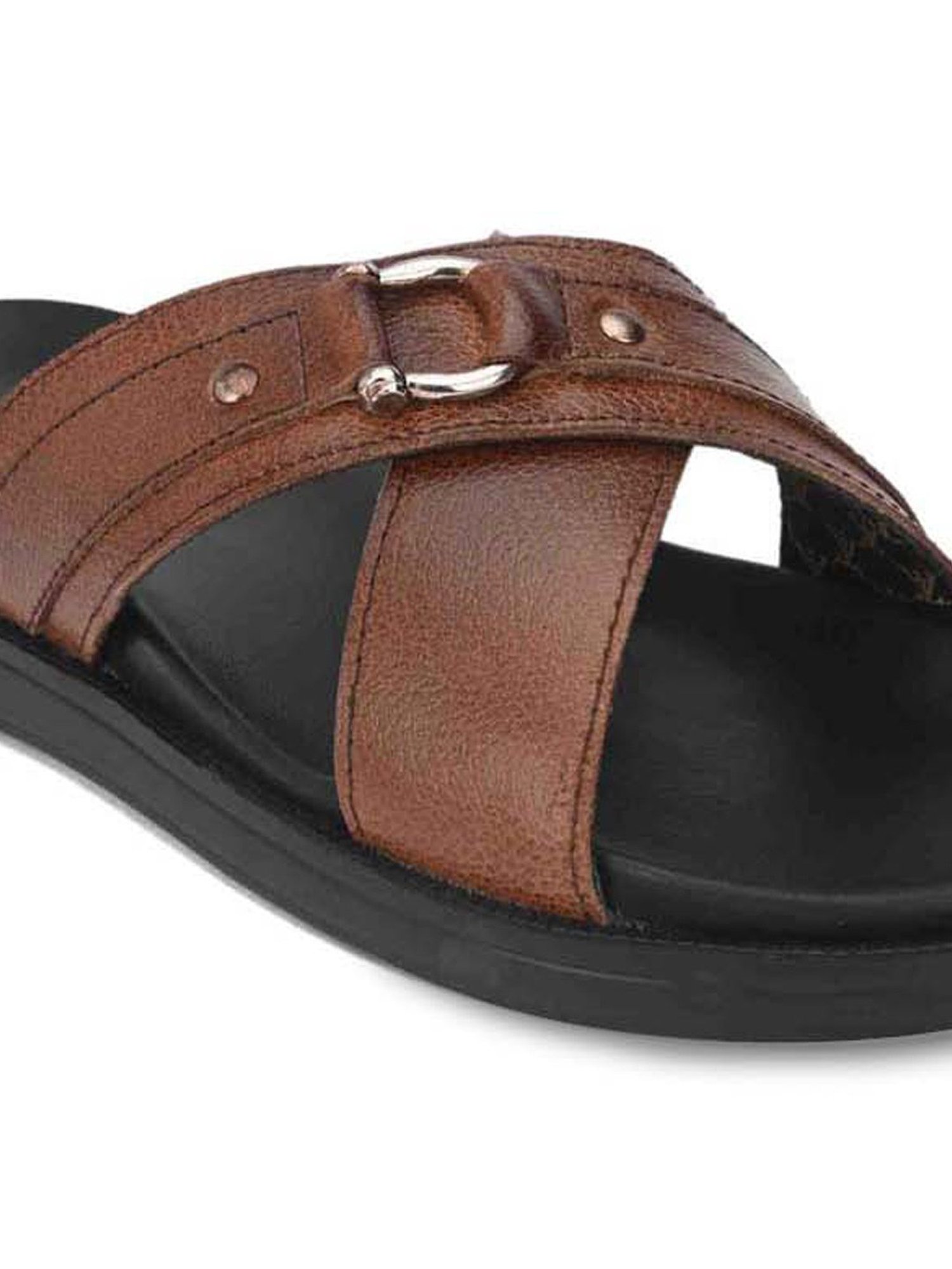 Alberto Torresi Men's Tan Cross Strap Sandals