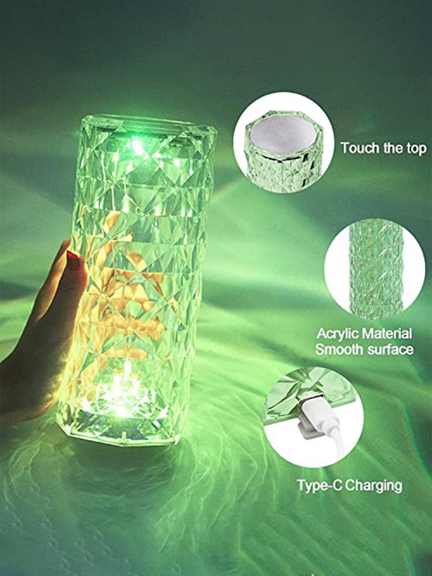 Xergy Crystal Diamond Table Lamp, 16 Colors RGB with Touch & Remote Control for Living Room, Bedroom