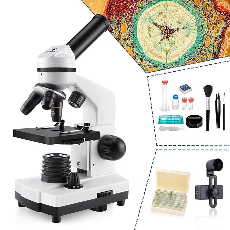 for Kids and Students 1000X School Science Kit with 10pcs Prepared Slides + 5pcs Blank Slides Smartphone Adapter Carrying Bag for School Teaching Family Education