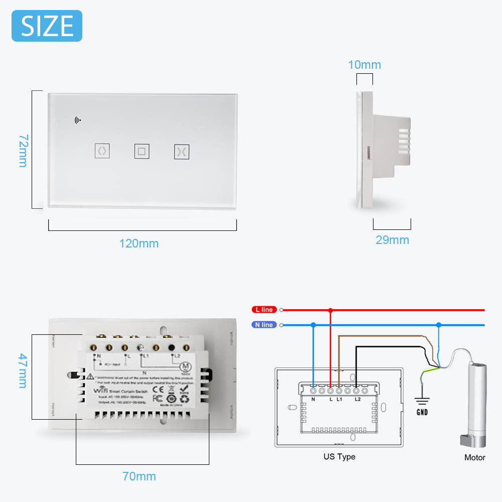 CUSAM Tuya US WiFi Smart Roller Shutter Switch for Motorized Blinds Curtain App Remote Control with Alexa Google Home Voice Command