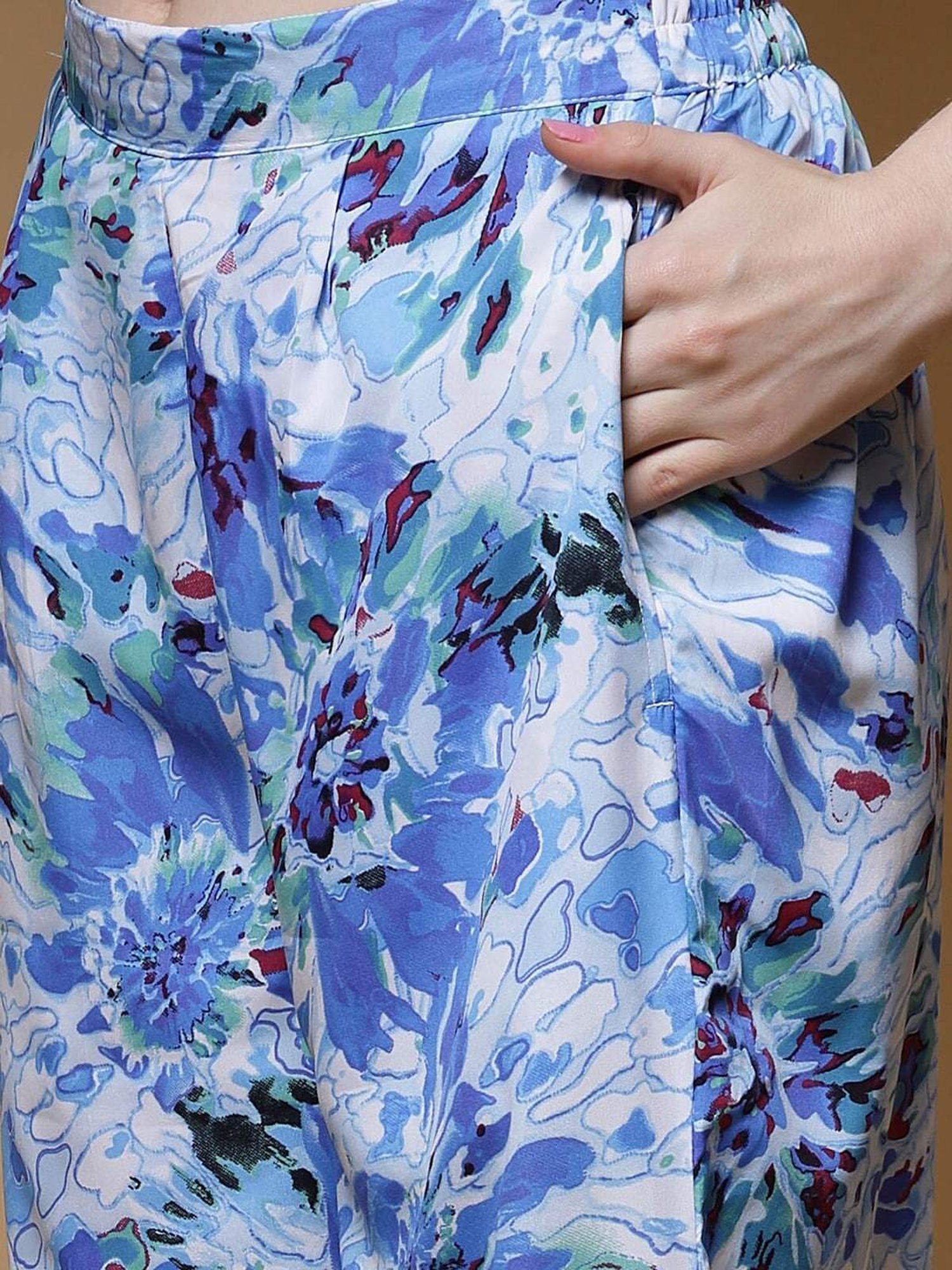 Melon by PlusS Blue Printed Shirt Pant Set