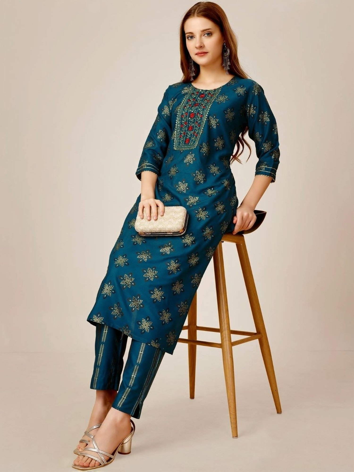 URBAN MYSTIC Black Rayon Embroidered Kurta & Sharara Set