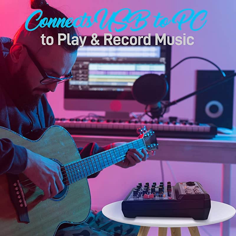 Professional Wireless DJ Audio Mixer - 6-Channel Bluetooth Compatible DJ Controller Sound Mixer w/DSP Effects, USB Audio Interface, Dual RCA in, XLR/1/4 Microphone in, Headphone Jack- PMX44T.5