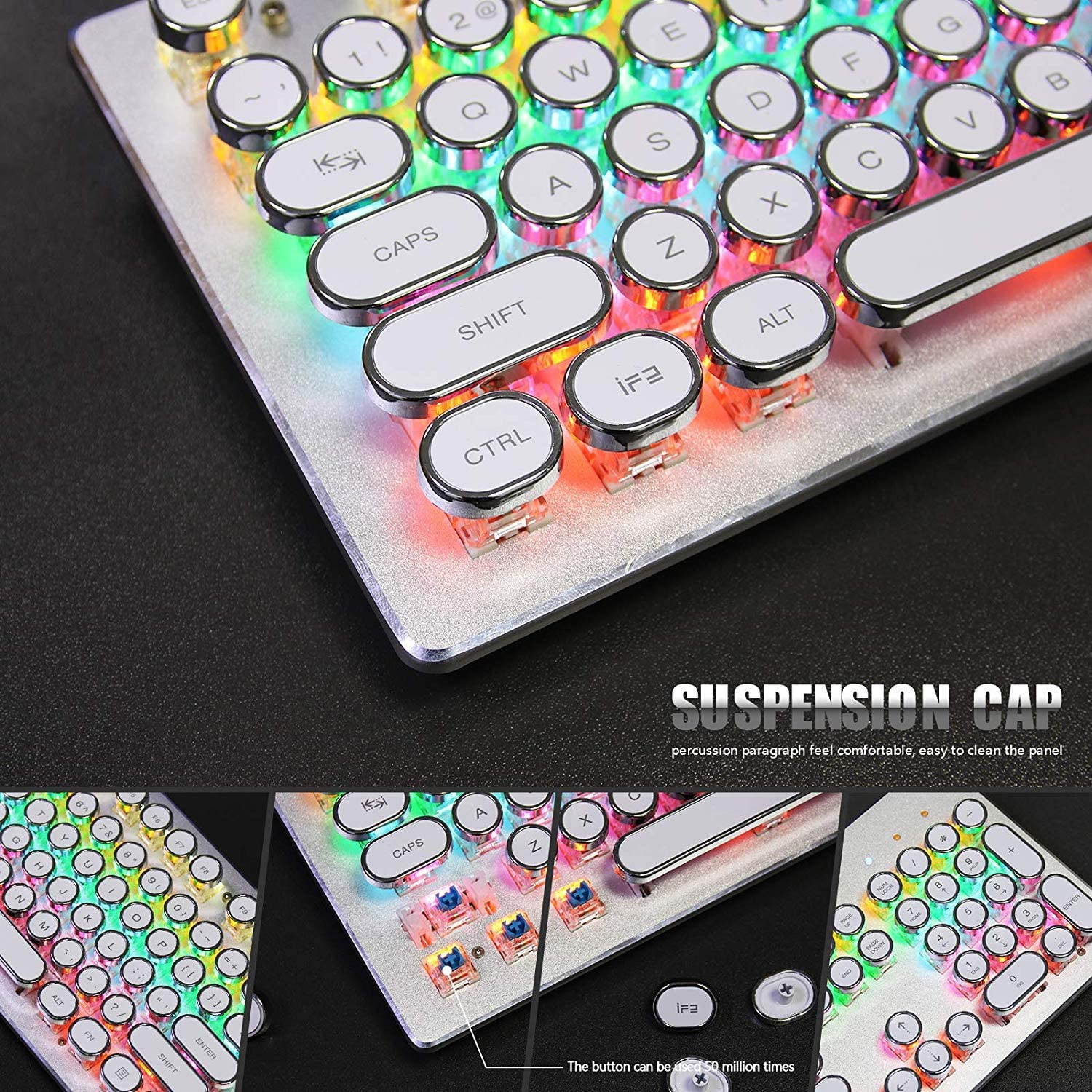 USB LED Backlit Retro Typewriter Mechanical Keyboard -Blue Switch - Round Keycaps -104 Keys Vintage Inspired Steampunk Gaming Keyboard Mechanical Gaming Keyboard for PC/Mac/Gamer/Typ