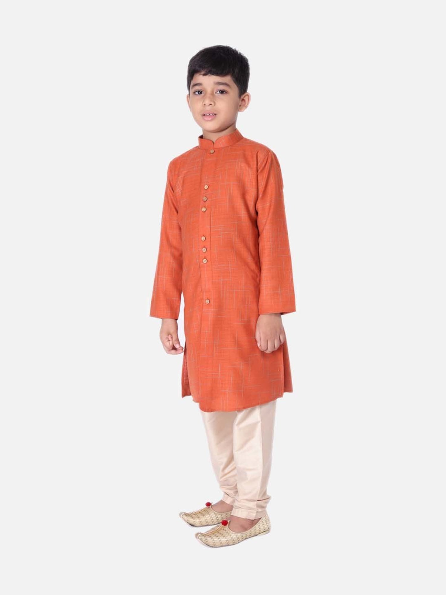 TABARD Kids Orange & Beige Cotton Printed Kurta Set